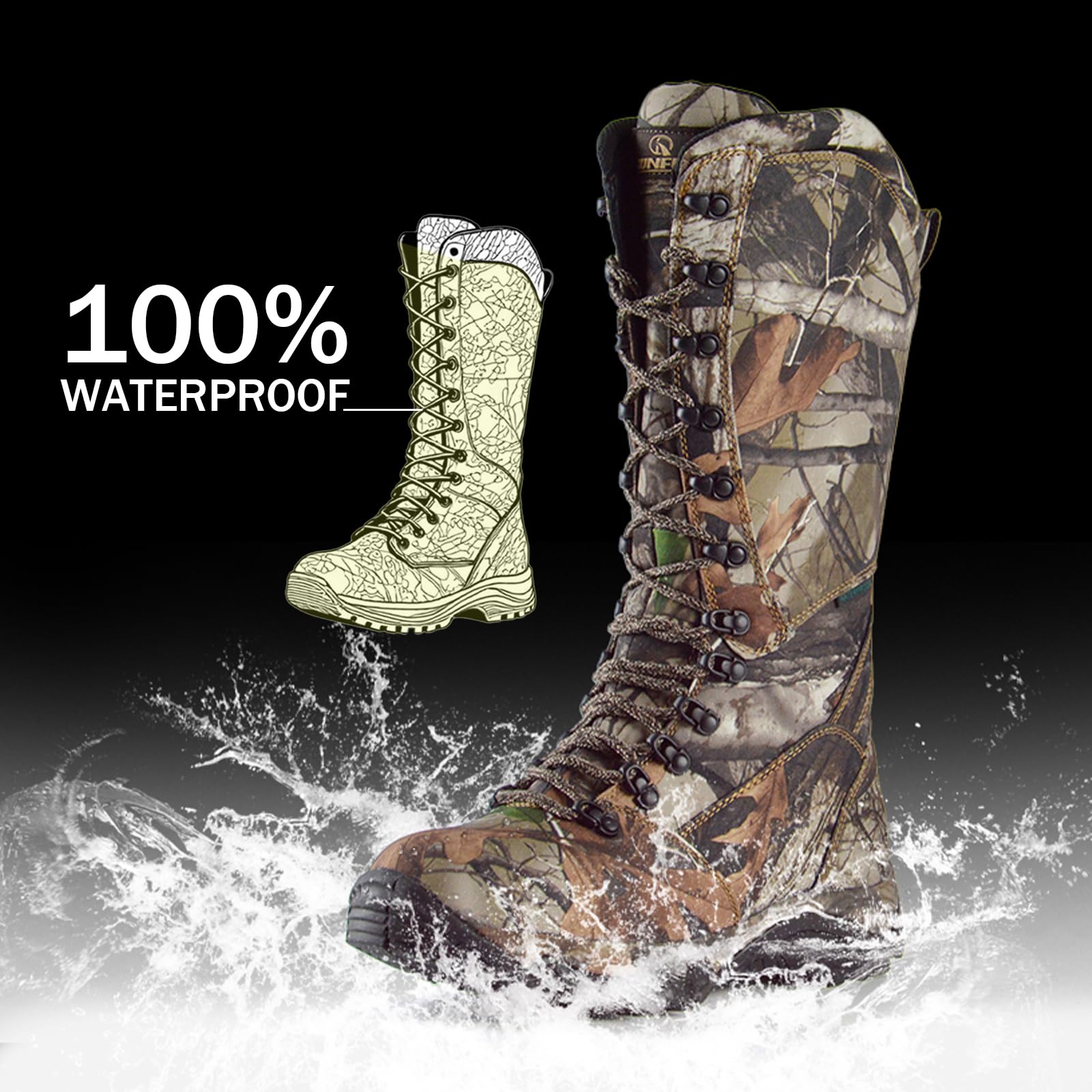 Men's Waterproof Hunting Boots - Snake Proof, Lightweight, Side Zip, 16 Inch Non-Slip Outdoor Shoes for Hiking, Camping & Field Work