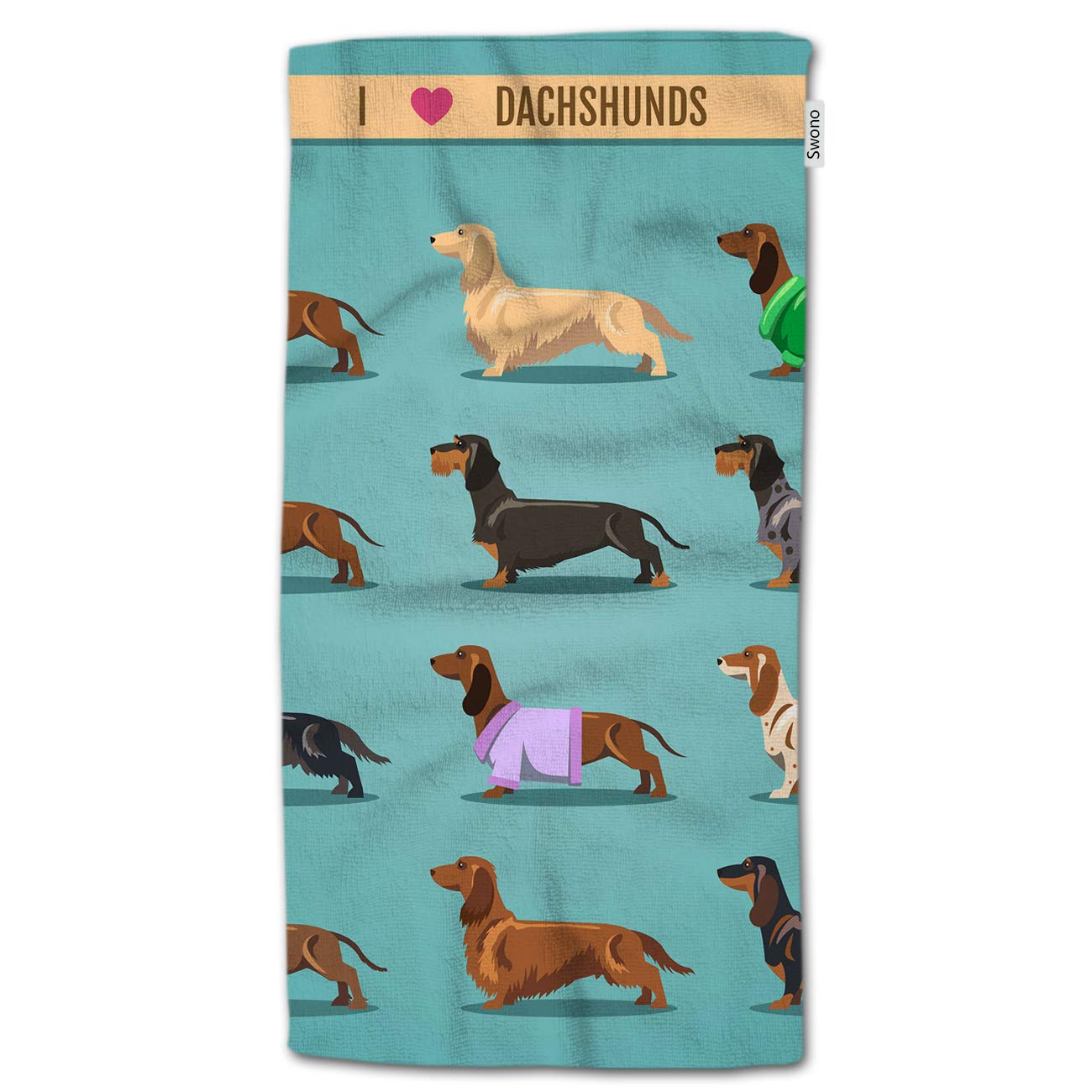 Premium Dachshund Pattern Cotton Bath Towels Set of 6 - Super Soft & Absorbent 15x30 Inch for Spa, Hotel, Kitchen & Bathroom Decor - Cute Dog Themed Home Essentials