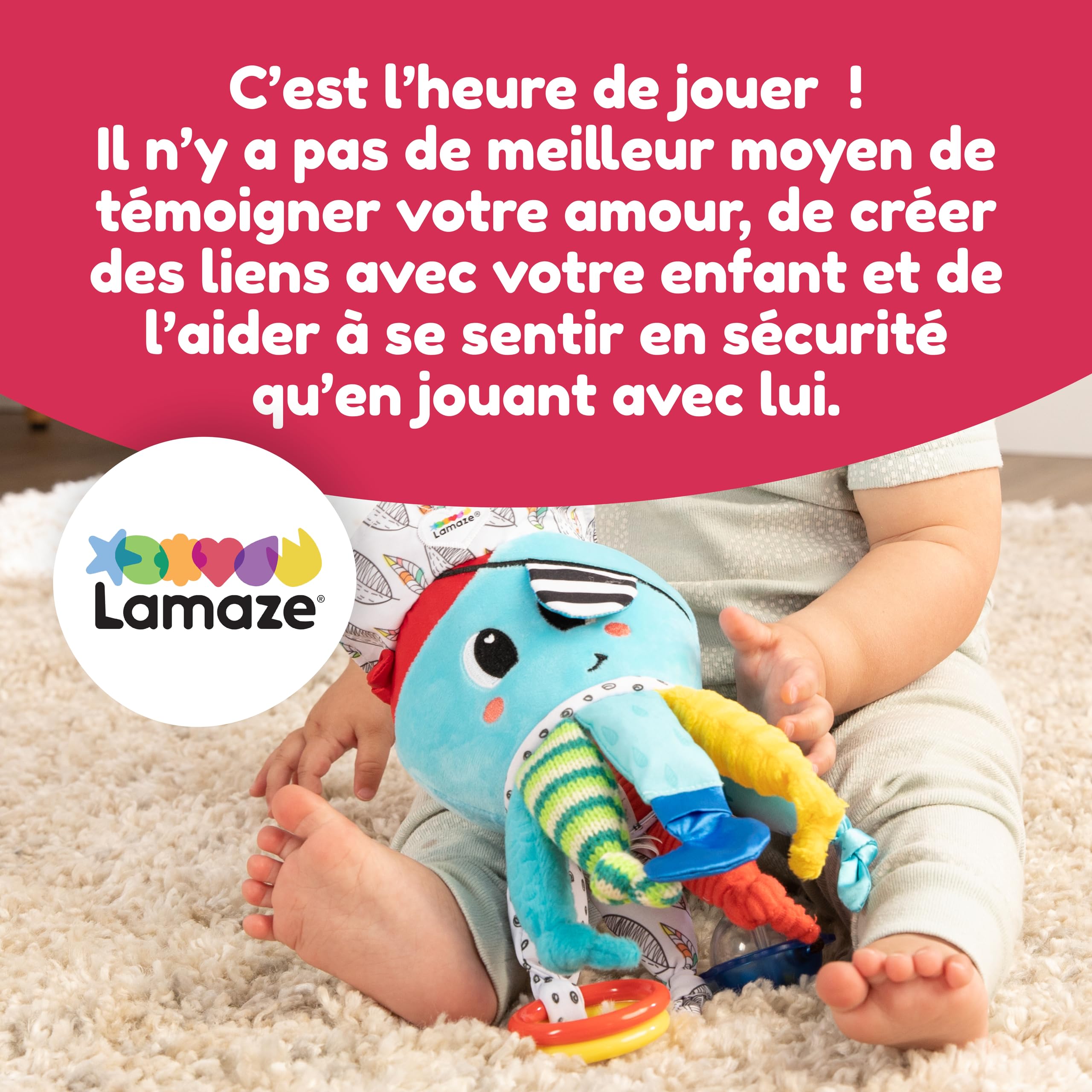 Lamaze Captain Calamari Clip-On Sensory Toy - Crinkle Stroller & Car Seat Activity Toy for Babies 0-12 Months - Soft Travel Toy for Infants - Perfect for Road Trips & Stroller Walks