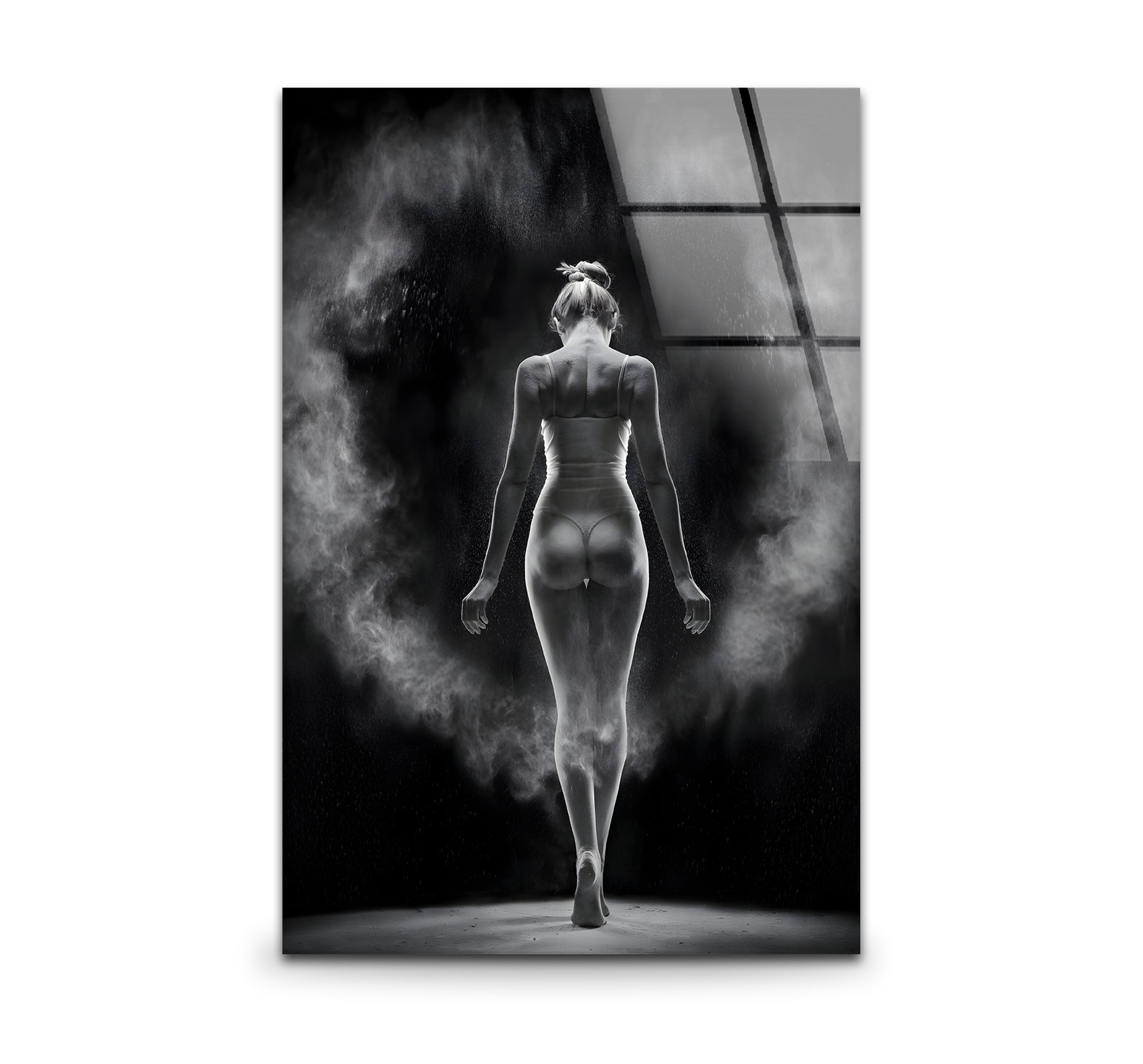 Black and White Nude Woman Photo Print Framed Glass Wall Art - Elegant Home Decor for Living Room, Bedroom & Office