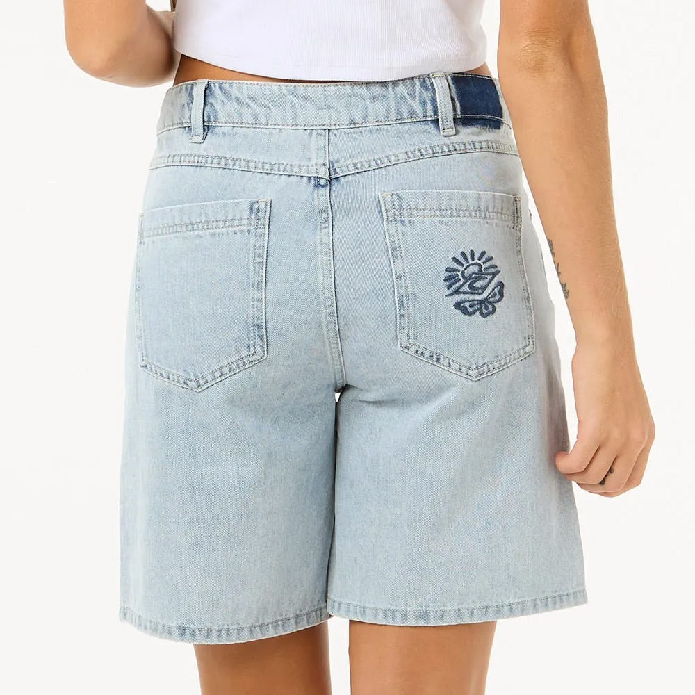 Rip Curl Women's Aggie Relaxed Denim Shorts - Comfortable Stretch Denim for Casual Wear, Beach Outings & Summer Fashion