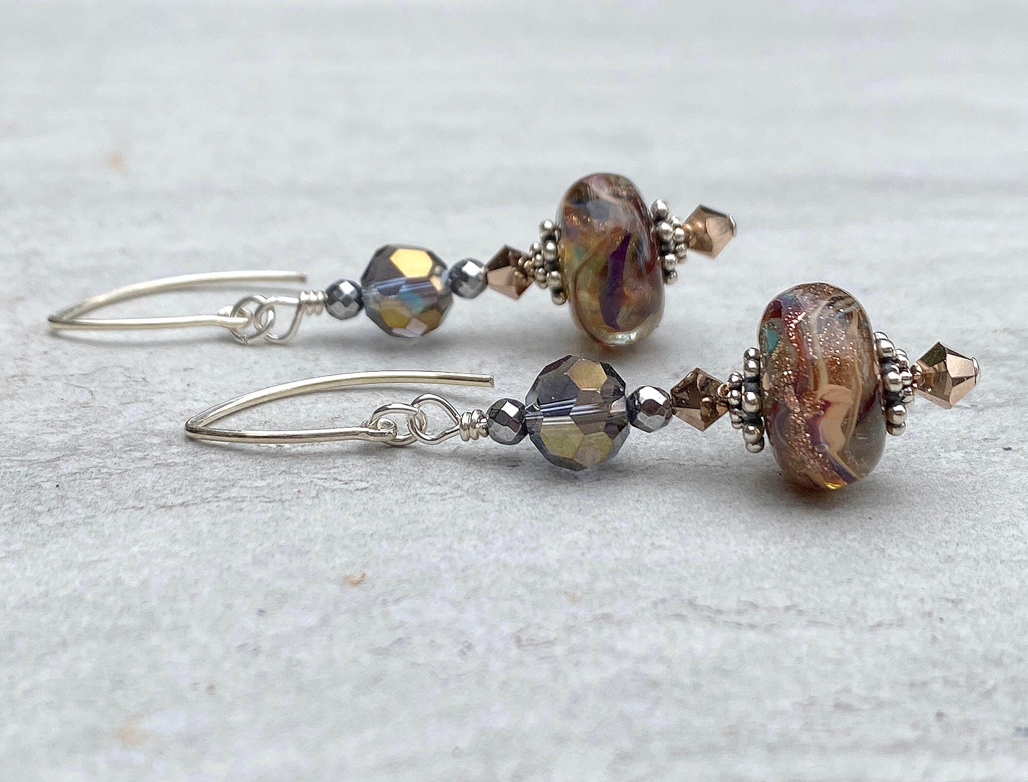 Purple Shimmering Goldstone Lampwork Earrings - Handmade Beaded Dangle Earrings for Women | Perfect for Parties, Weddings & Evening Events