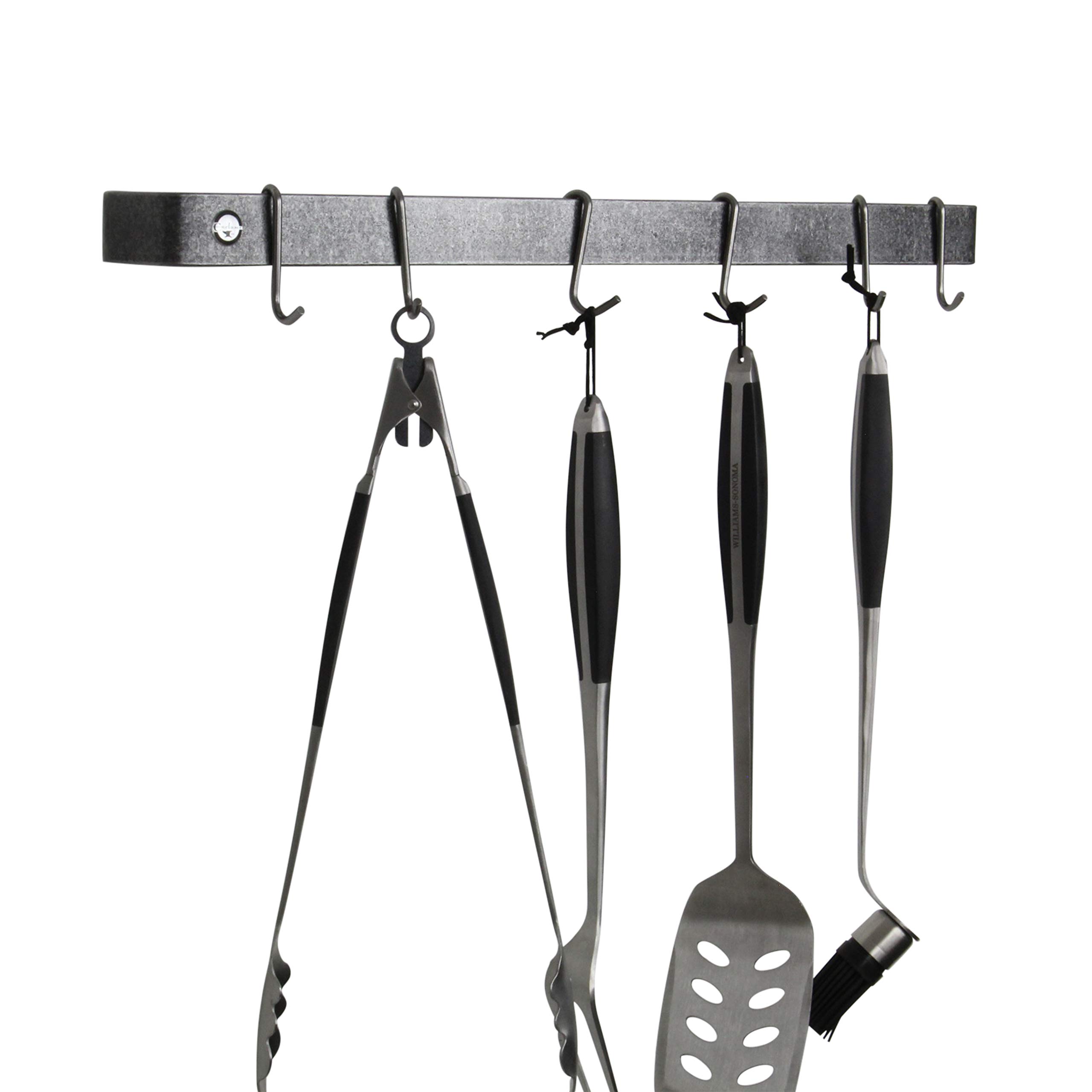 Enclume Premier 24-Inch Wall Mounted Pot Rack - Hammered Steel Utensil Organizer Bar | Perfect for Kitchen Storage & Space Saving