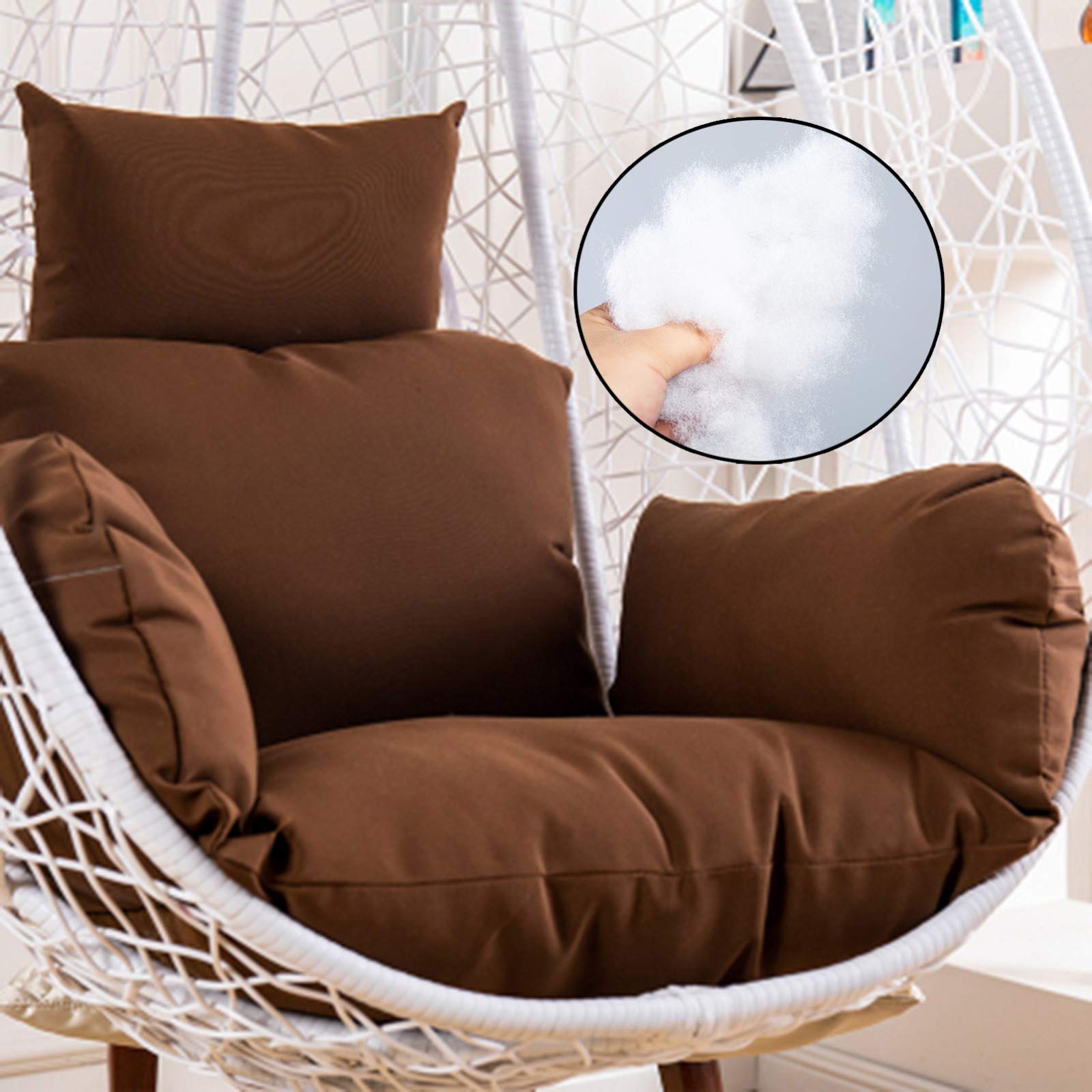 Premium Waterproof Hammock Chair Cushion with Headrest & Armrests - Sun-Resistant Replacement Pad for Egg Chairs & Swing Chairs - Outdoor Garden Lounge Accessory (Brown) - Perfect for Patio, Backyard & Relaxation