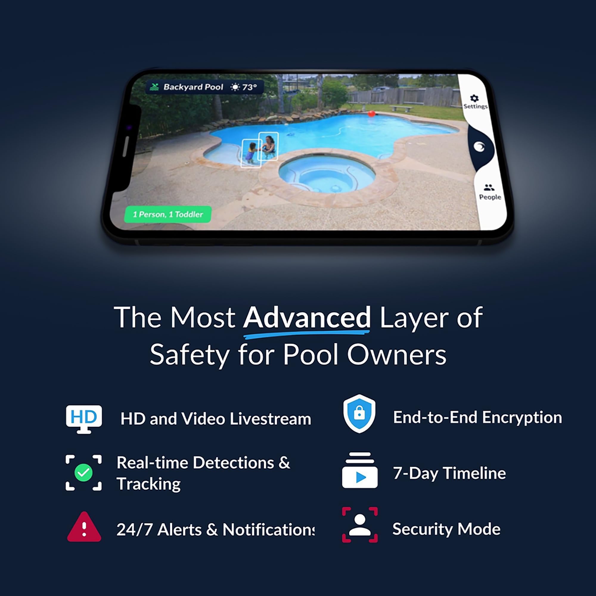 Wireless Pool Security Alarm System - Solar & Battery Powered Drowning Prevention Kit for Toddlers & Pets | Includes 3-Month Premium Subscription | Ideal for Backyard Swimming Pools, Spas & Water Safety
