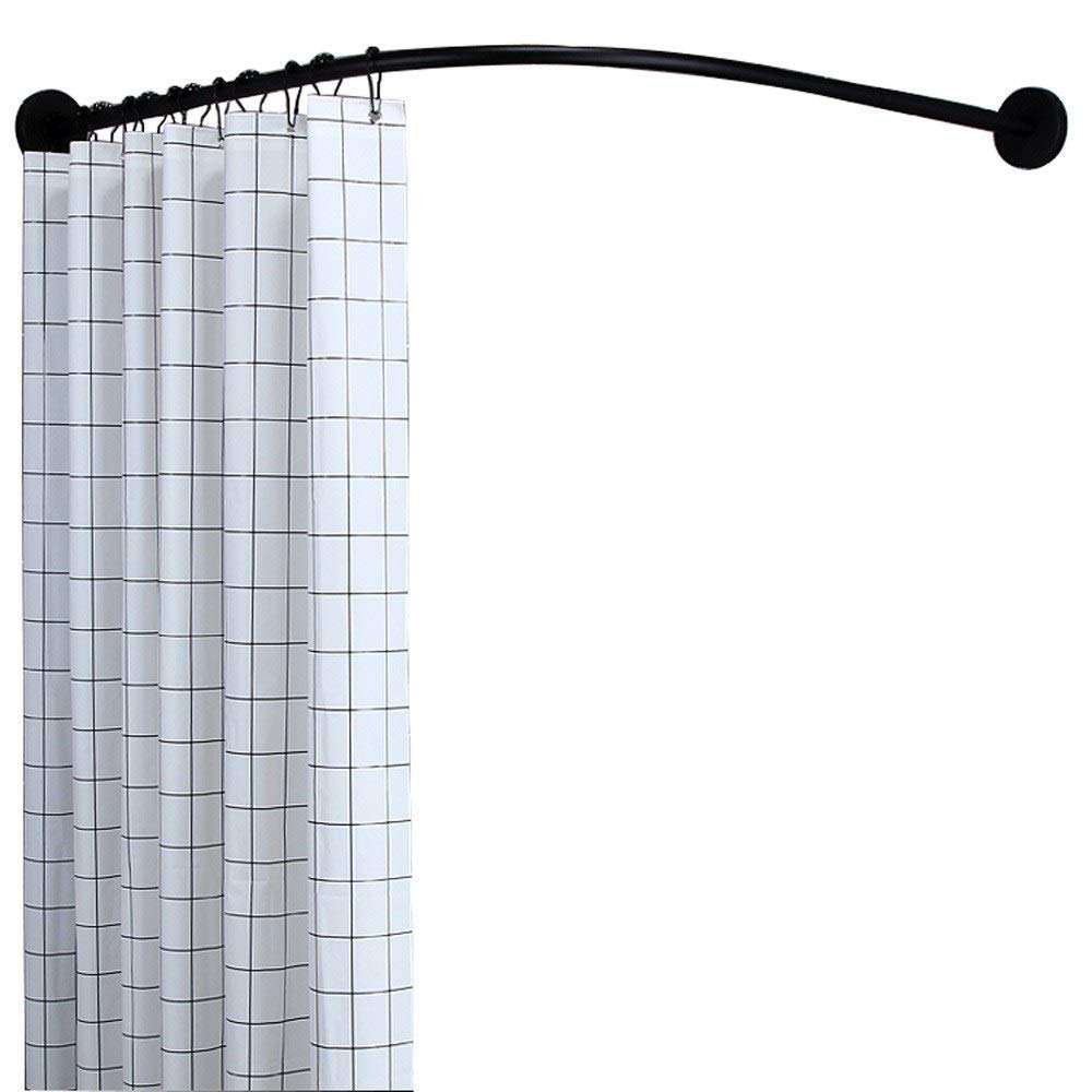 **Black Adjustable Tension Shower Curtain Rod - No Drilling, Non-Slip, Rust-Resistant for Bathroom & Closet - Modern Curved Design (Size B) - Perfect for Small Spaces & DIY Home Decor**