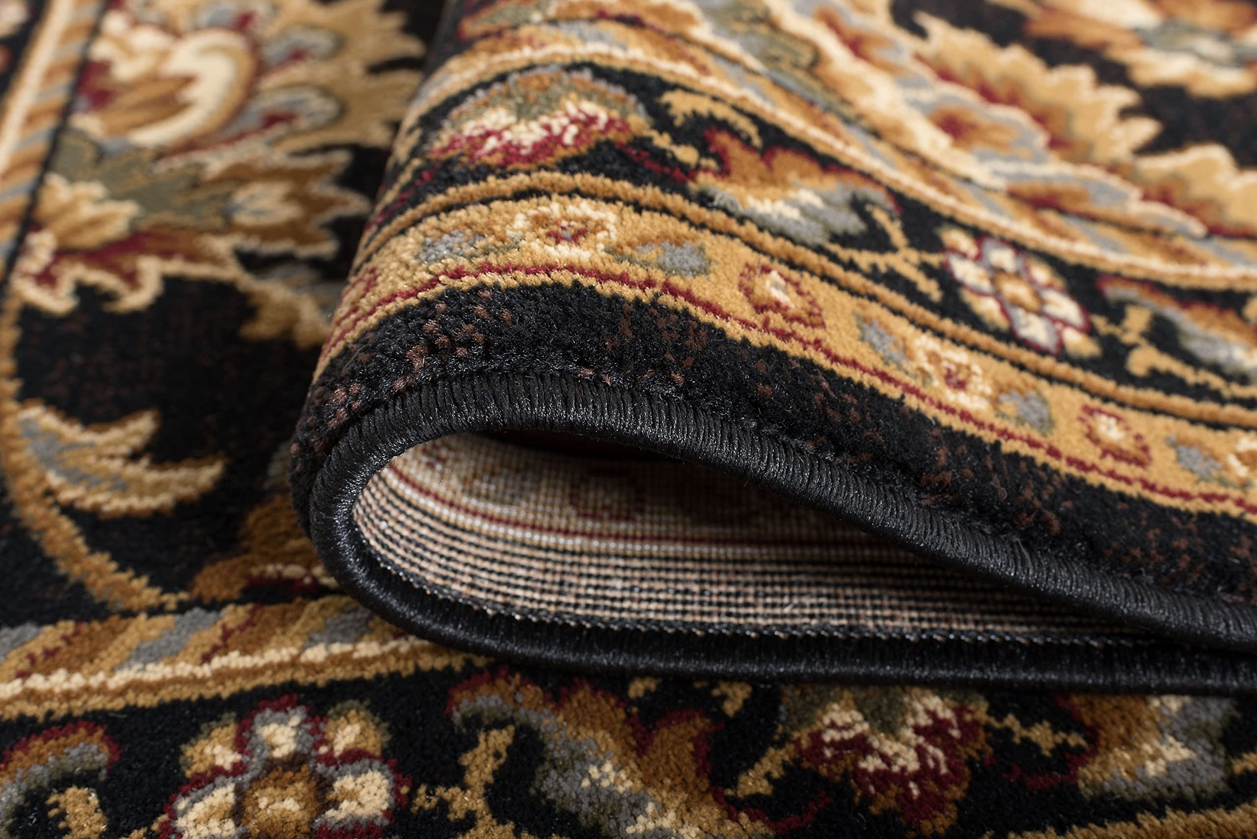8ft Round Indoor Area Rug for Living Room, Dining Room, Bedroom & Entryway - Traditional Oriental Black Carpet (7'11