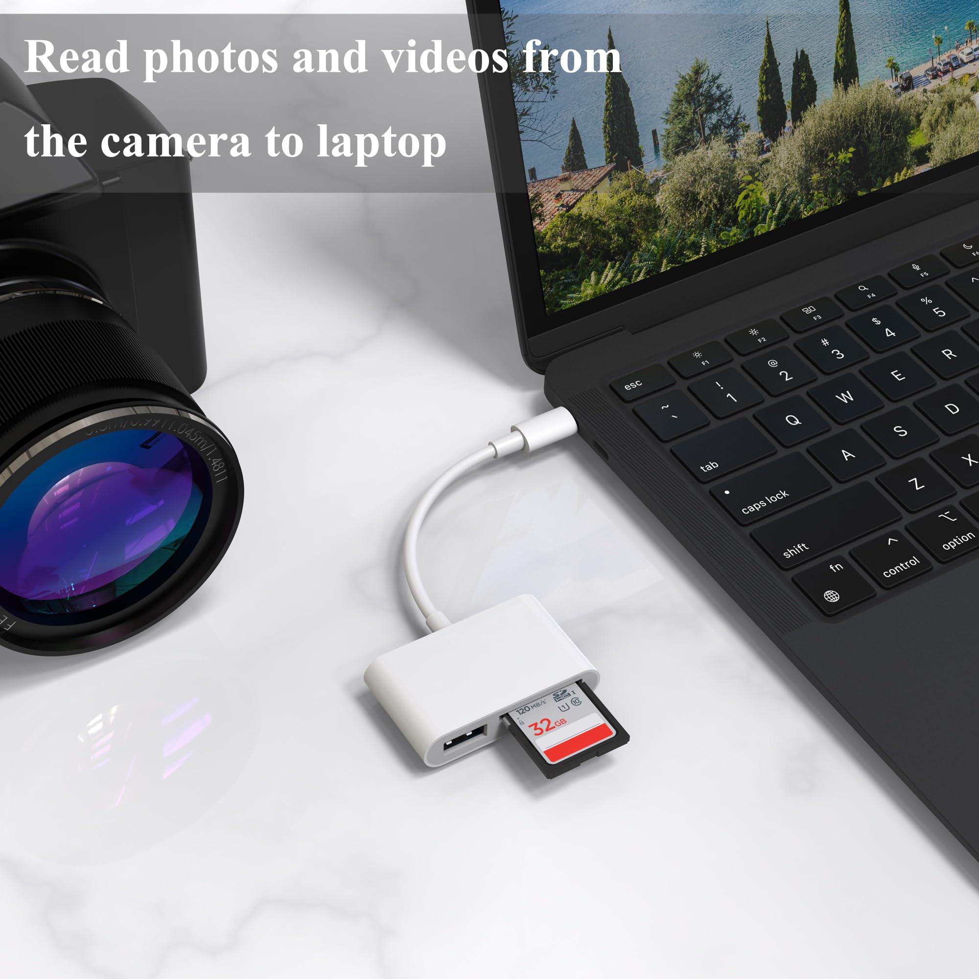 USB C SD Card Reader for iPhone 15/16 Pro Max, Android & Digital Camera - Lightning to SD Card Adapter for Smartphones, Tablets & Laptops - Transfer Photos/Videos Fast for Travel & Photography