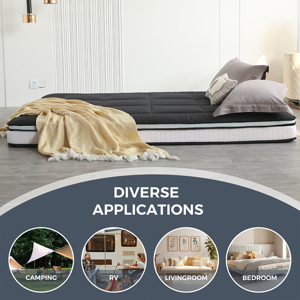 MAXYOYO Padded Japanese Floor Mattress - Black Foldable Roll Up Futon for Bedroom, Guest Room & Travel | Comfortable Floor Sleeping Mat for Adults & Kids