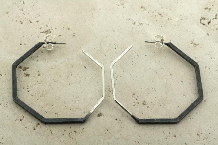 6-Piece Angled Hoop Earrings Set - Oxidized Silver Finish - Trendy Dangle Drop Earrings for Women - Perfect for Parties, Weddings & Everyday Wear
