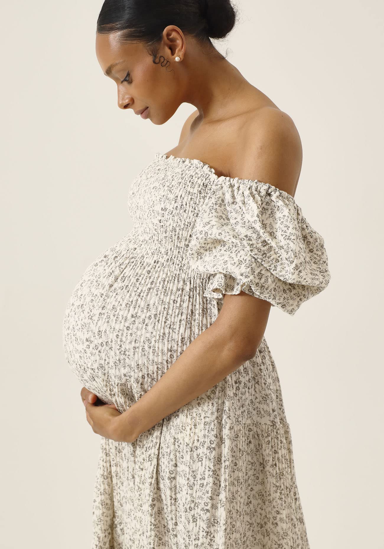 Women's Cotton Modal Kiko Maternity Dress - Floral Maxi Pregnancy Gown for Baby Shower, Nursing & Everyday Wear | Comfortable Casual Maternity Dress for Expecting Moms