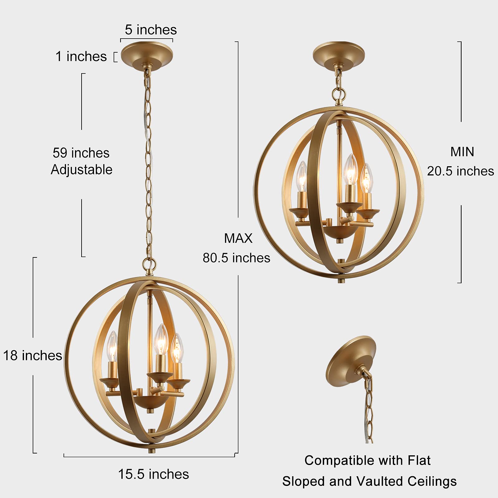Modern Gold Orb Chandeliers - Globe Hanging Light Fixture for Dining Room, Living Room, Bedroom, Kitchen Island & Foyer - Perfect for Home Decor, Wedding, Restaurant and Commercial Spaces