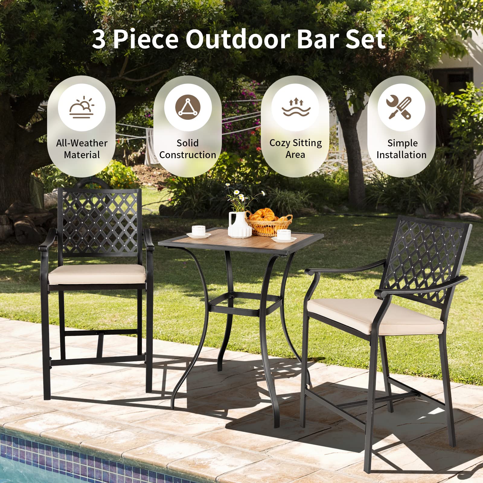 Tangkula 28 Inch Outdoor Bar Table - Steel Square Bistro Table with Reinforced Frame, Curved Legs & Non-Slip Footpads - Perfect for Poolside, Patio, Backyard, Garden & Outdoor Dining Areas