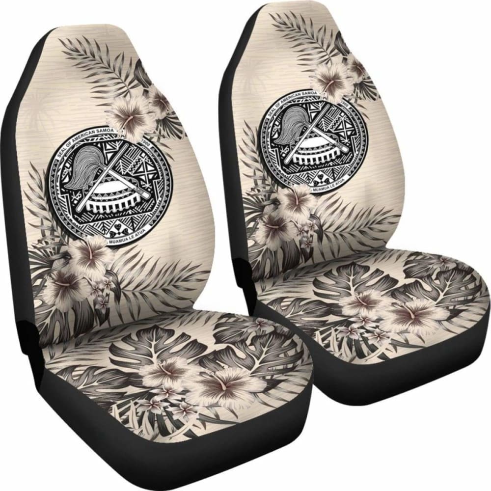 Premium American Samoa Car Seat Covers - Beige Hibiscus Design (Set of 2) | Universal Fit for Cars, Trucks & SUVs | Waterproof & Durable for Daily Commute, Road Trips & Outdoor Adventures