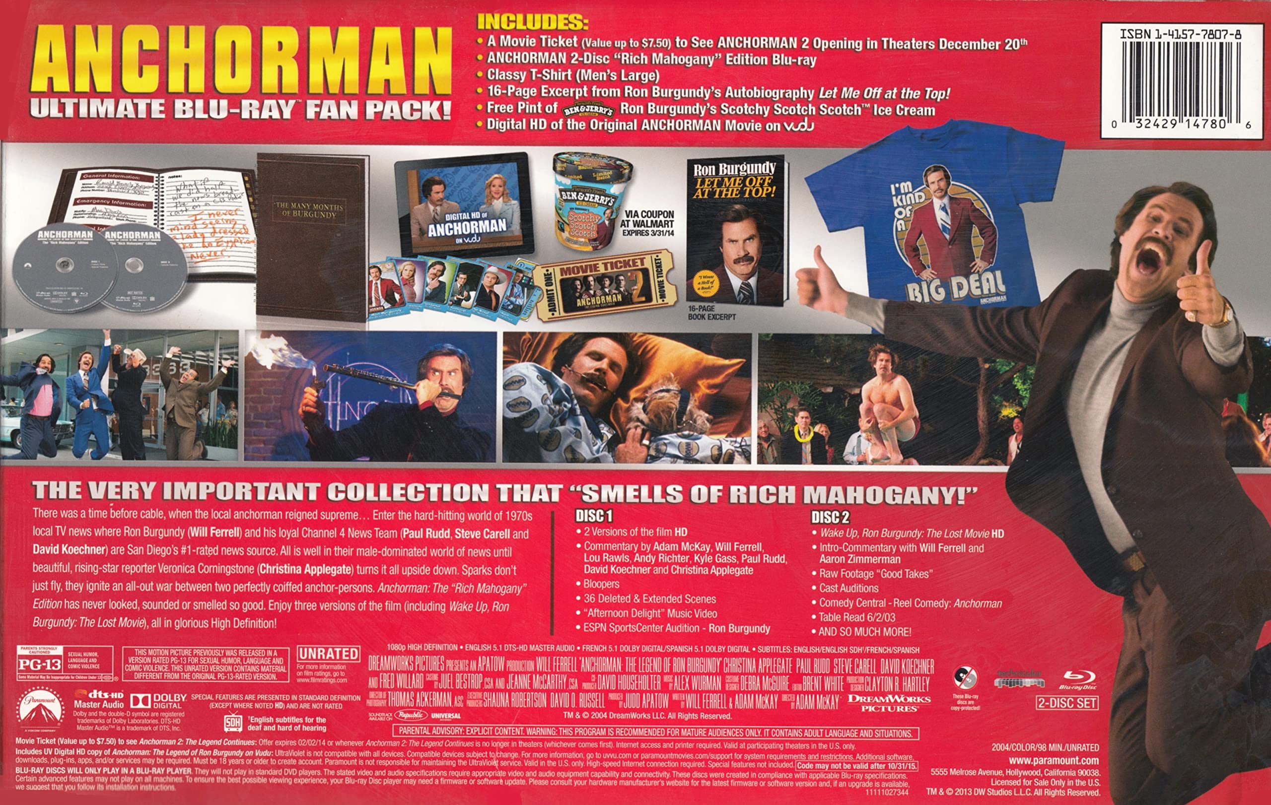 Anchorman (Ultimate Fan Pack) [Blu-ray] - Ron Burgundy Comedy Movie for Collectors & Fans, Perfect for Movie Nights & Gifts