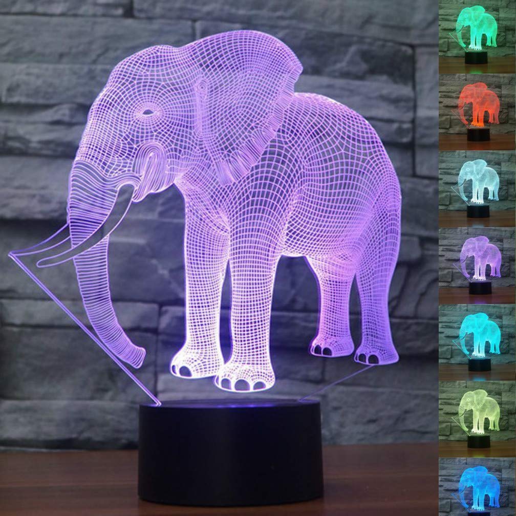 3D Elephant Night Light LED Touch Switch Table Lamp - 7 Color Changing Optical Illusion Desk Decor for Kids Room, Nursery, Birthday Gift & Christmas Home Decoration