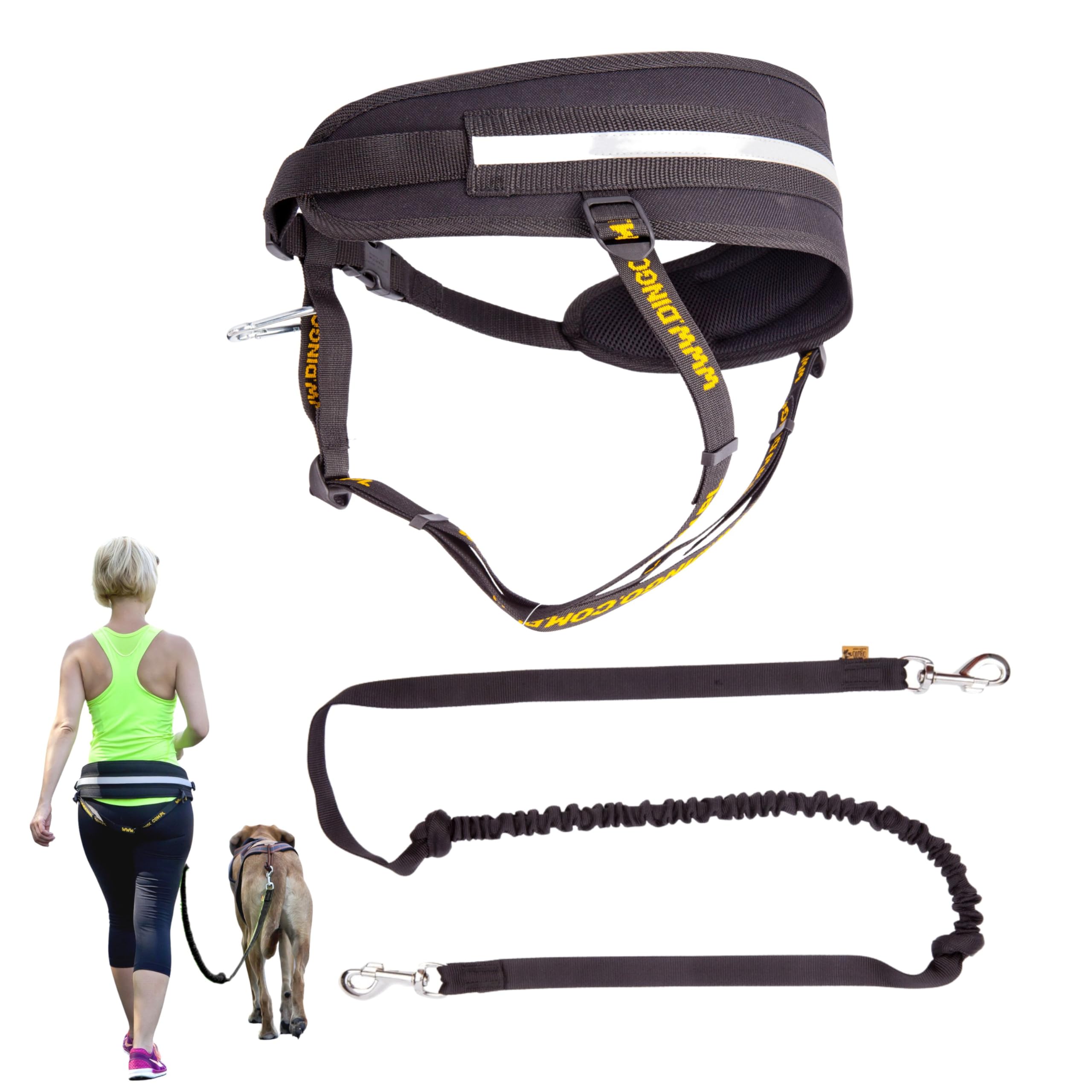 Hands Free Dog Leash Belt - Adjustable Bungee Leash for Large, Medium & Small Dogs | Perfect for Walking, Running, Hiking & Training | Comfortable Waist Belt with Two Snap Hooks (Model Z30005)