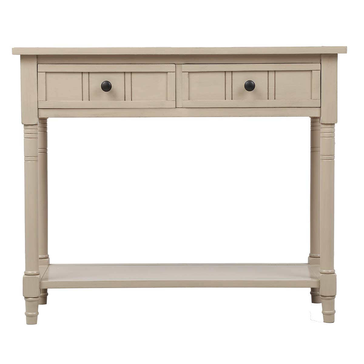 Vintage Grey Console Table with 2 Drawers & Bottom Shelf - Traditional Narrow Sofa Table for Entryway, Hallway & Living Room Decor