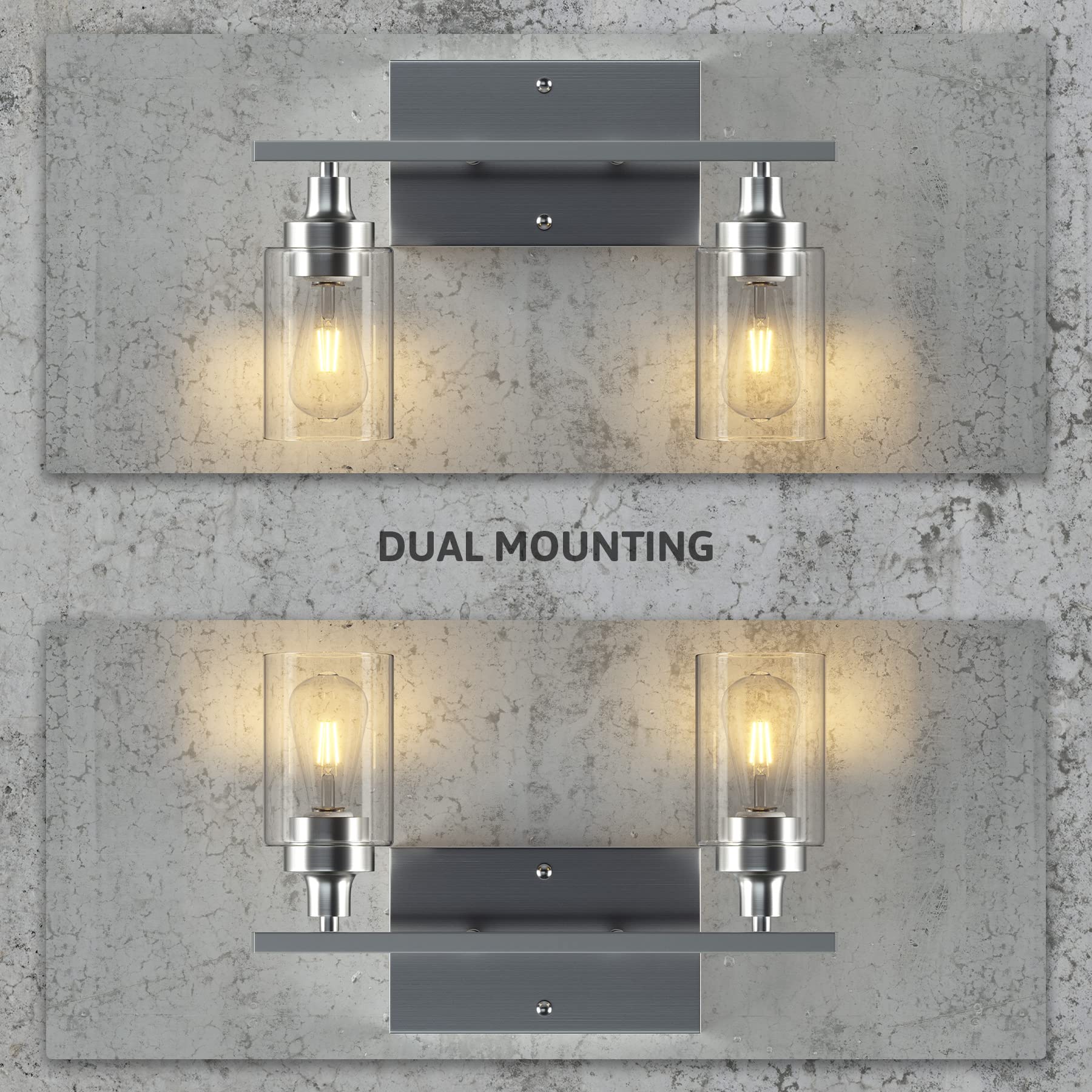 VONLUCE Modern 2-Light Bathroom Vanity Lighting Fixture - Clear Ribbed Glass Shades, Nickel Finish Wall Sconce for Mirror Illumination | Perfect for Bathroom, Powder Room & Dressing Area Makeup Lighting