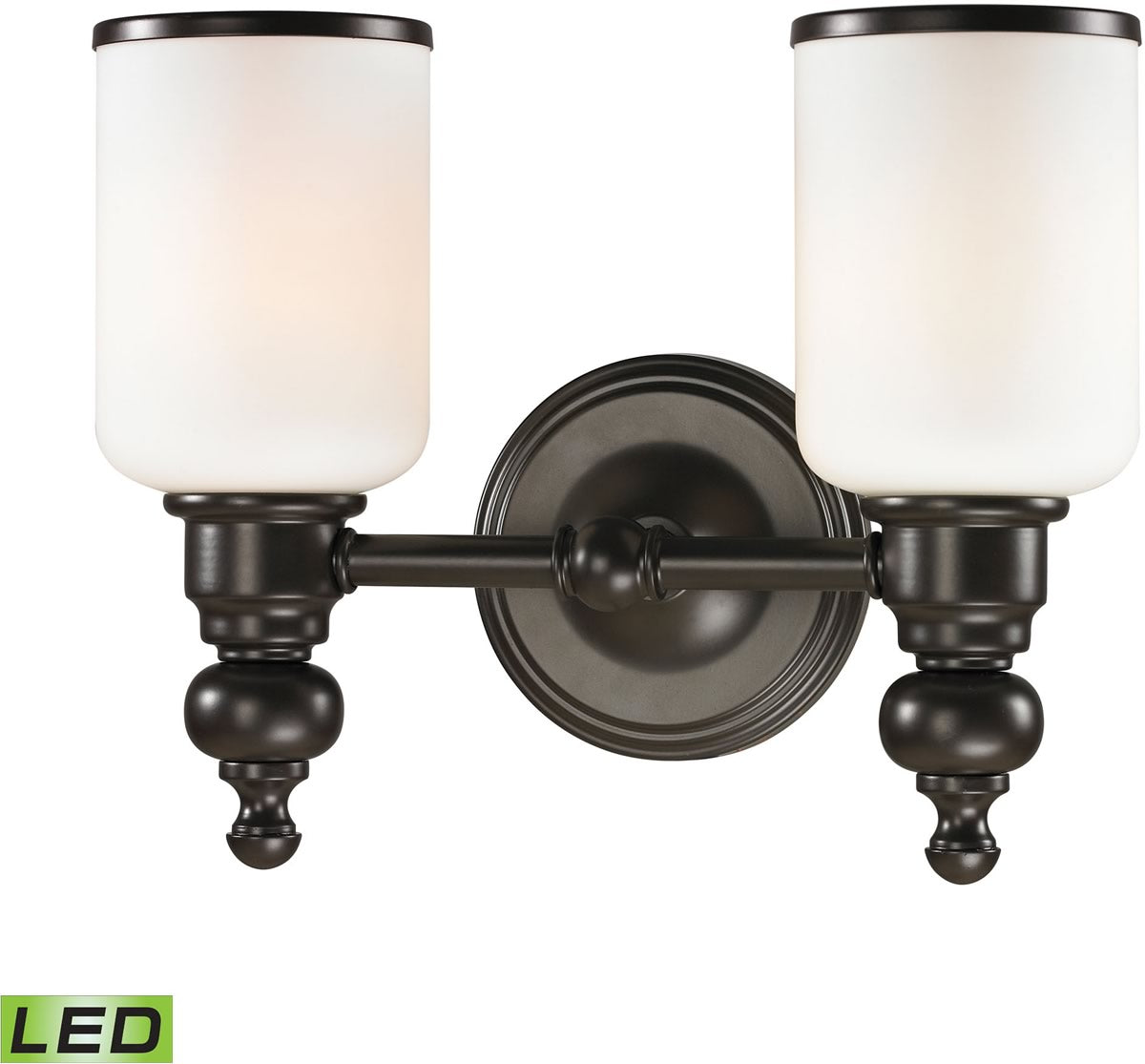 13W Bristol Way 2-Light LED Bathroom Vanity Light Fixture - Oil Rubbed Bronze with Opal White Glass Shades - Perfect for Bathroom, Powder Room & Dressing Area Lighting