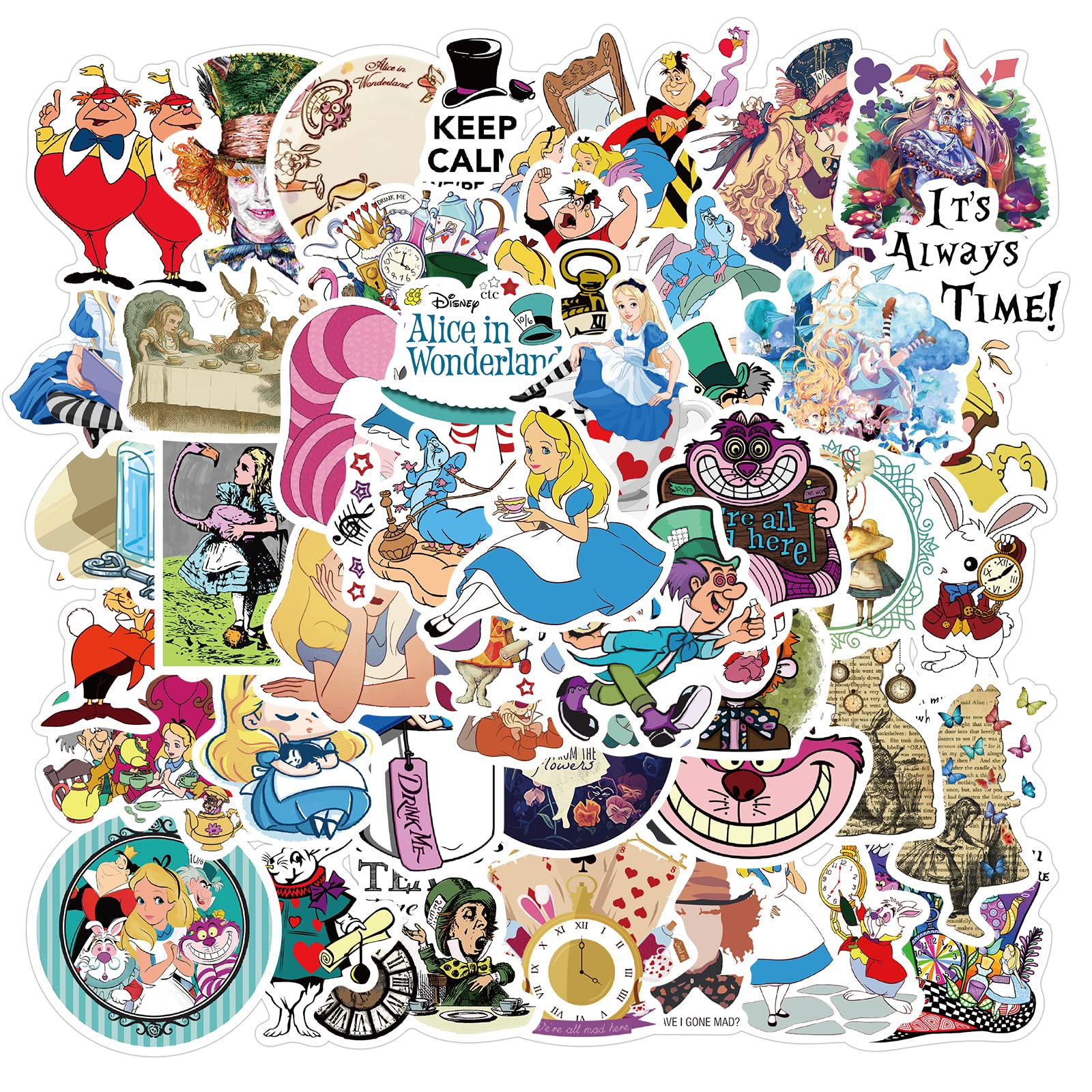 50PCS Alice in Wonderland Waterproof Vinyl Decals - Cute Cartoon Movie Stickers for Laptop, Water Bottle, Luggage, Skateboard - Perfect for Kids, Teens & Adults - Great for School, Travel & Home Decor