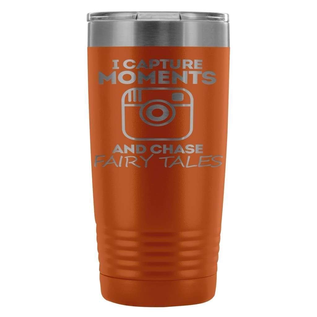 ODDITEES Photography Tumbler - 20oz Laser Etched Stainless Steel Insulated Cup with 'I Capture Moments' Design (Orange) - Perfect for Photographers, Artists & Coffee Lovers - Great Gift for Birthdays & Holidays