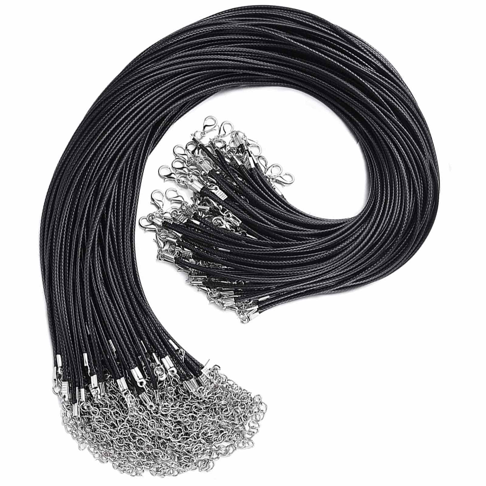 Premium Leather Necklace Cord with Lobster Clasp & Extension Chain - 50PCS Black Waxed Leather String for DIY Jewelry Making, Beading Bracelets, Necklace Repair - Perfect for Crafters & Jewelry Designers