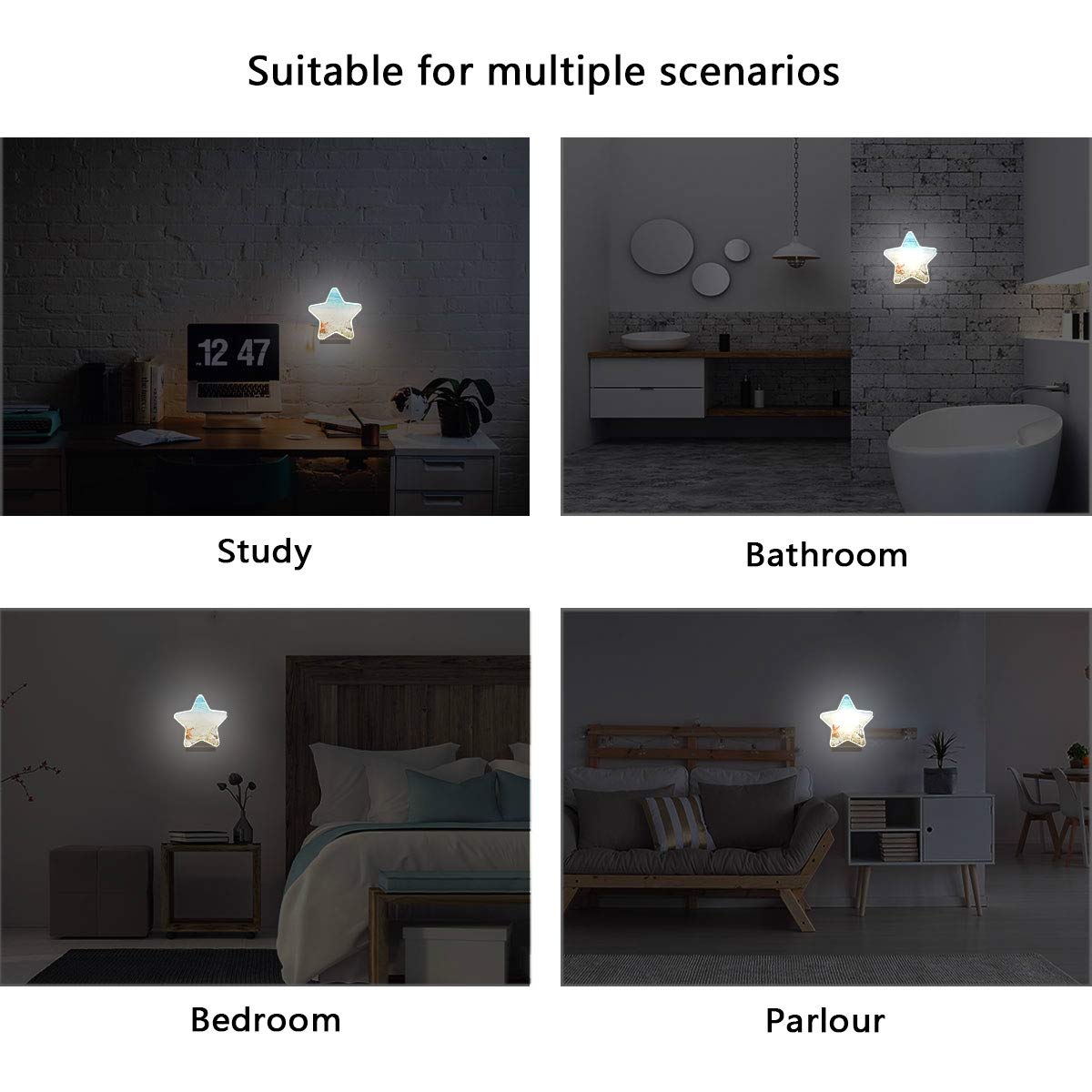 Ocean Starfish Seashell Plug-in Night Light with Dusk to Dawn Sensor - Coastal Theme LED Nightlight for Kids Room, Bedroom, Bathroom, Nursery | Perfect for Hallway, Stairway & Kitchen Decor | Creates Soothing Ambiance for Nighttime Safety & Relaxation