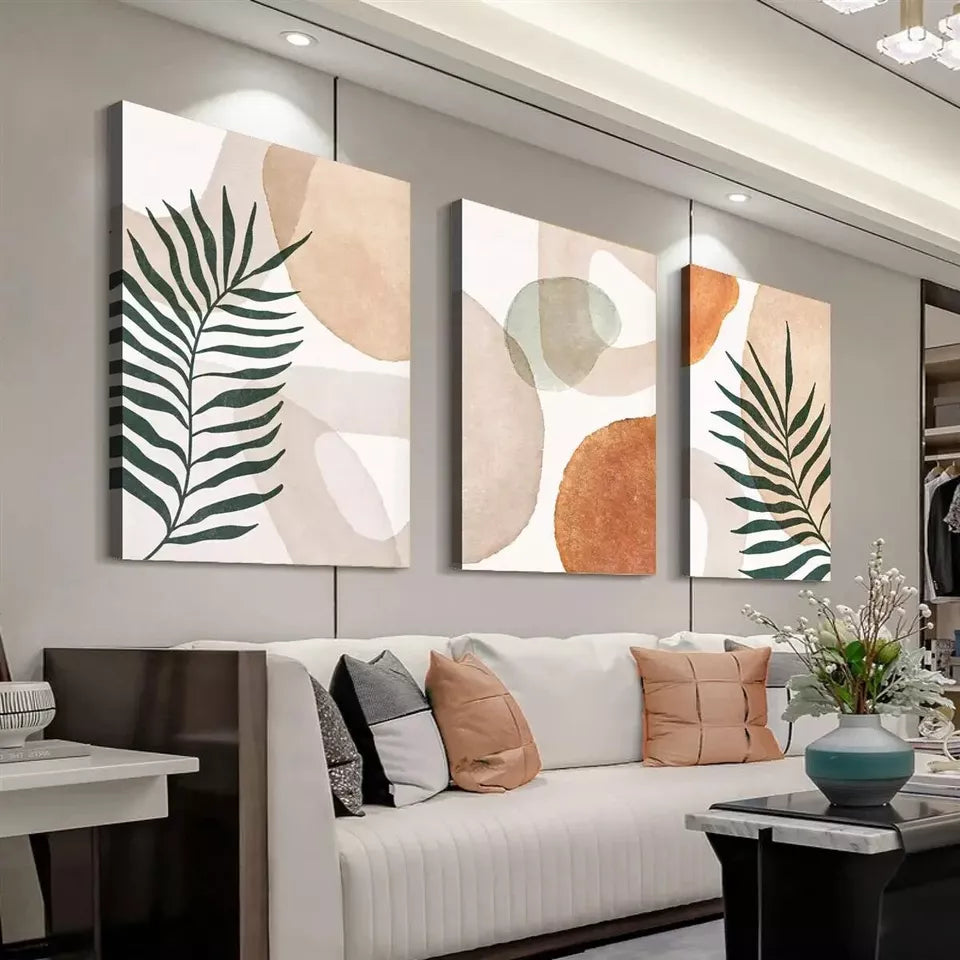 3-Piece Abstract Wall Art Set - Warm Neutral Tones Canvas Framed Paintings 50x70cm | High Quality Australian Made Ready-to-Hang Decor for Living Room, Bedroom & Office