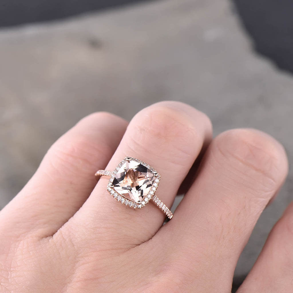 Morganite & Diamond Engagement Ring in Rose Gold - Elegant Cushion Cut for Women, Perfect for Proposals, Weddings & Anniversaries
