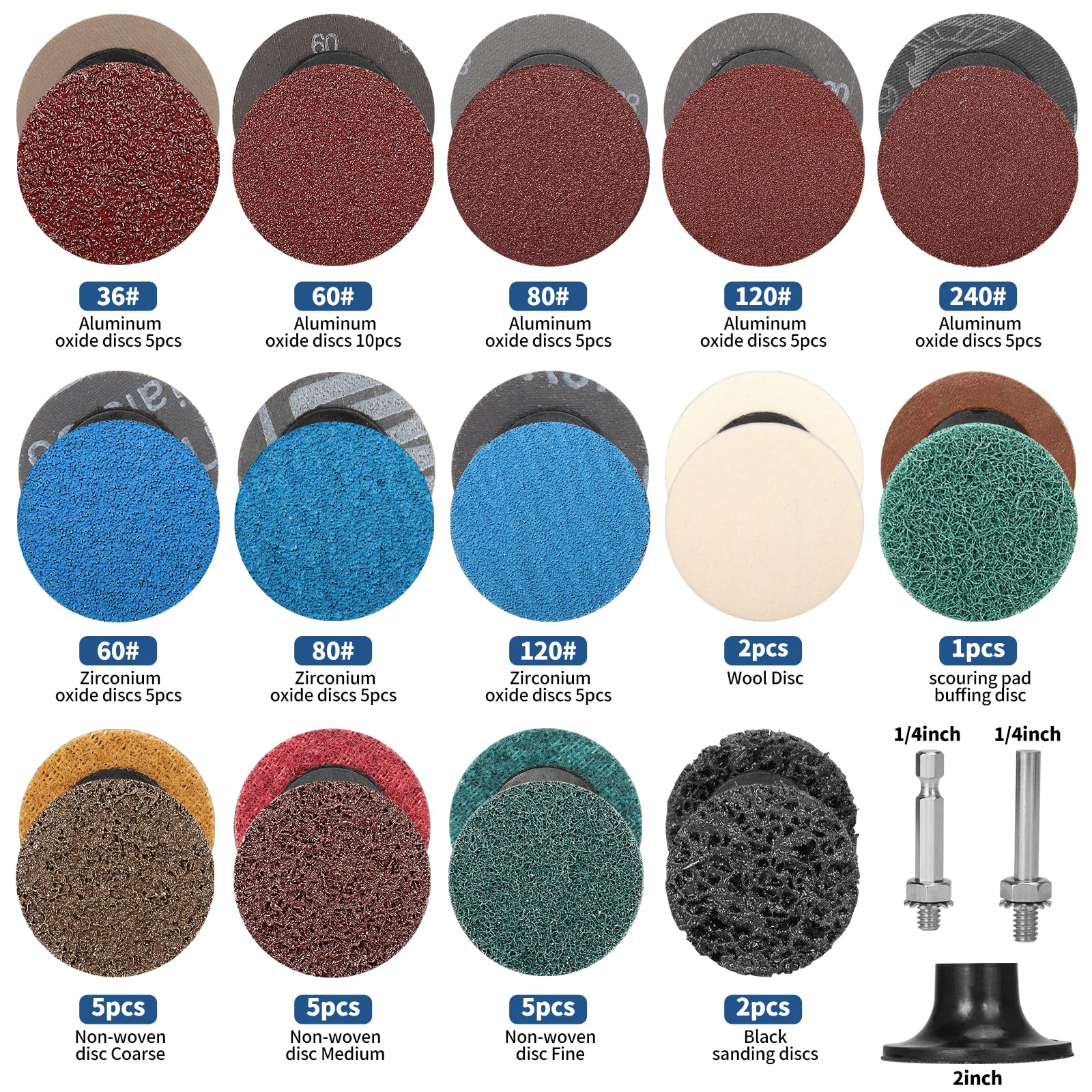 66PCS 2 Inch Sanding Disc Kit with Roll Lock Quick Change Sander Pads - Includes Hex/Round 1/4