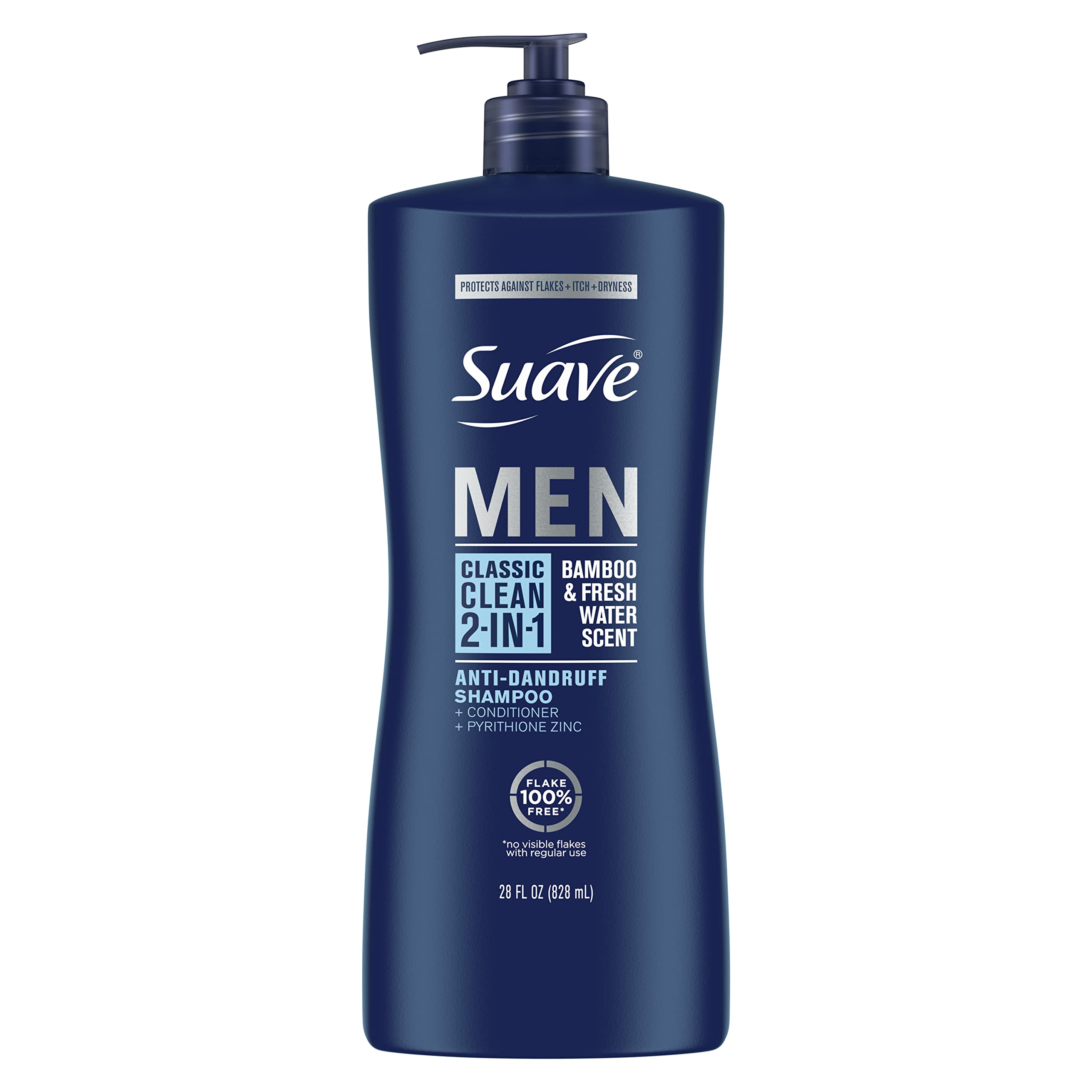 Suave Men 2-in-1 Anti-Dandruff Shampoo & Conditioner - Classic Clean 28 oz Bottle for Healthy Scalp & Shiny Hair | Daily Hair Care for Men