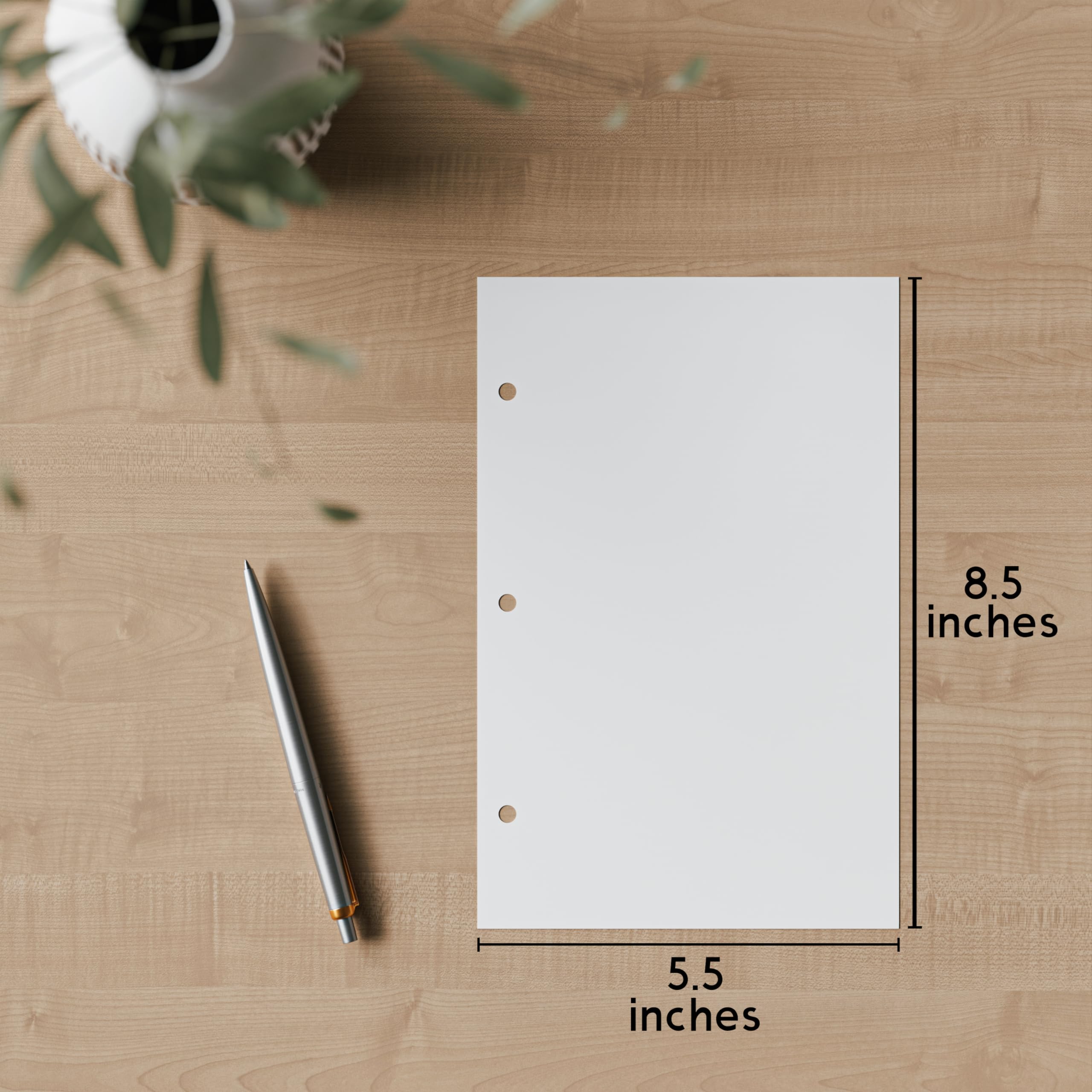 Premium Half Letter Size Blank Paper - 3-Hole Punched 250 Sheets (500 Pages) 100 GSM Printer Paper for Binder Refill - 5.5