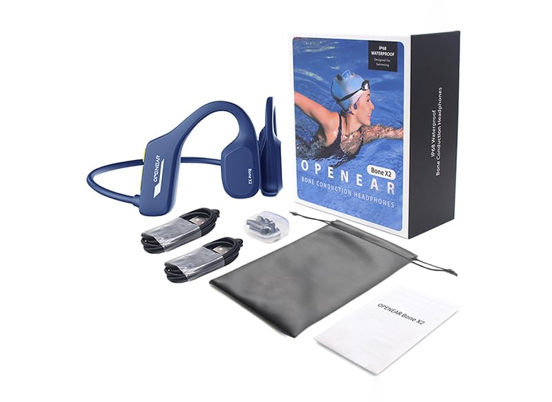 Flymory Bluetooth 5.2 Swimming Headphones - IP68 Waterproof Bone Conduction Headset with 8GB Storage, Open Ear Wireless Sports Earphones for Swimming, Workout, Hiking, Cycling (Blue) - Perfect for Pool Workouts, Outdoor Adventures & Fitness Training