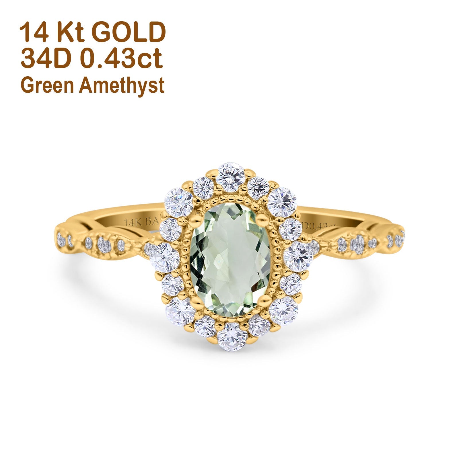 Yellow Gold Natural Green Amethyst
