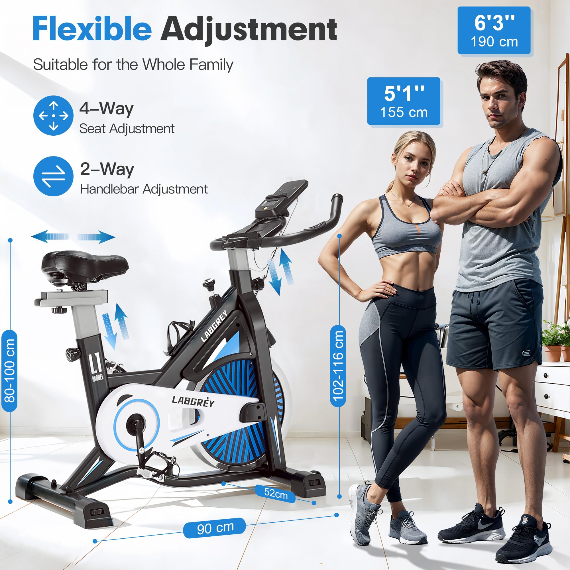 LABGREY Indoor Cycling Bike - Stationary Exercise Bike with Heart Rate Monitor & Comfortable Seat Cushion | Quiet Home Cardio Workout Equipment for Weight Loss & Fitness Training | Perfect for Home Gym, Apartment Workouts & Spin Classes