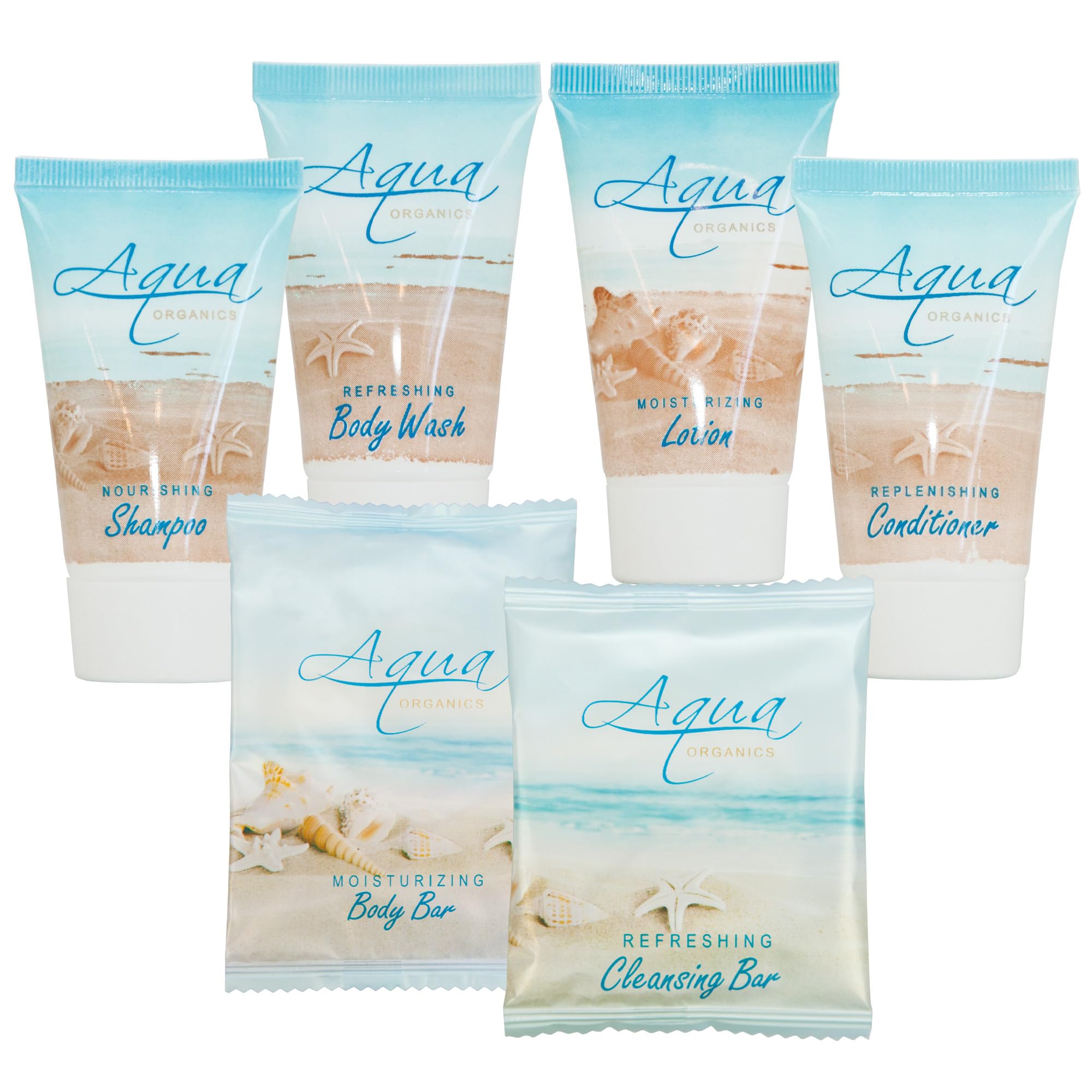 75-Piece 1oz Travel-Sized Hotel Shampoo, Conditioner, Body Wash & Lotion Set with 100 Bar Soaps | Aqua Organics Natural Toiletries for Hotels, Gyms & Travel Essentials