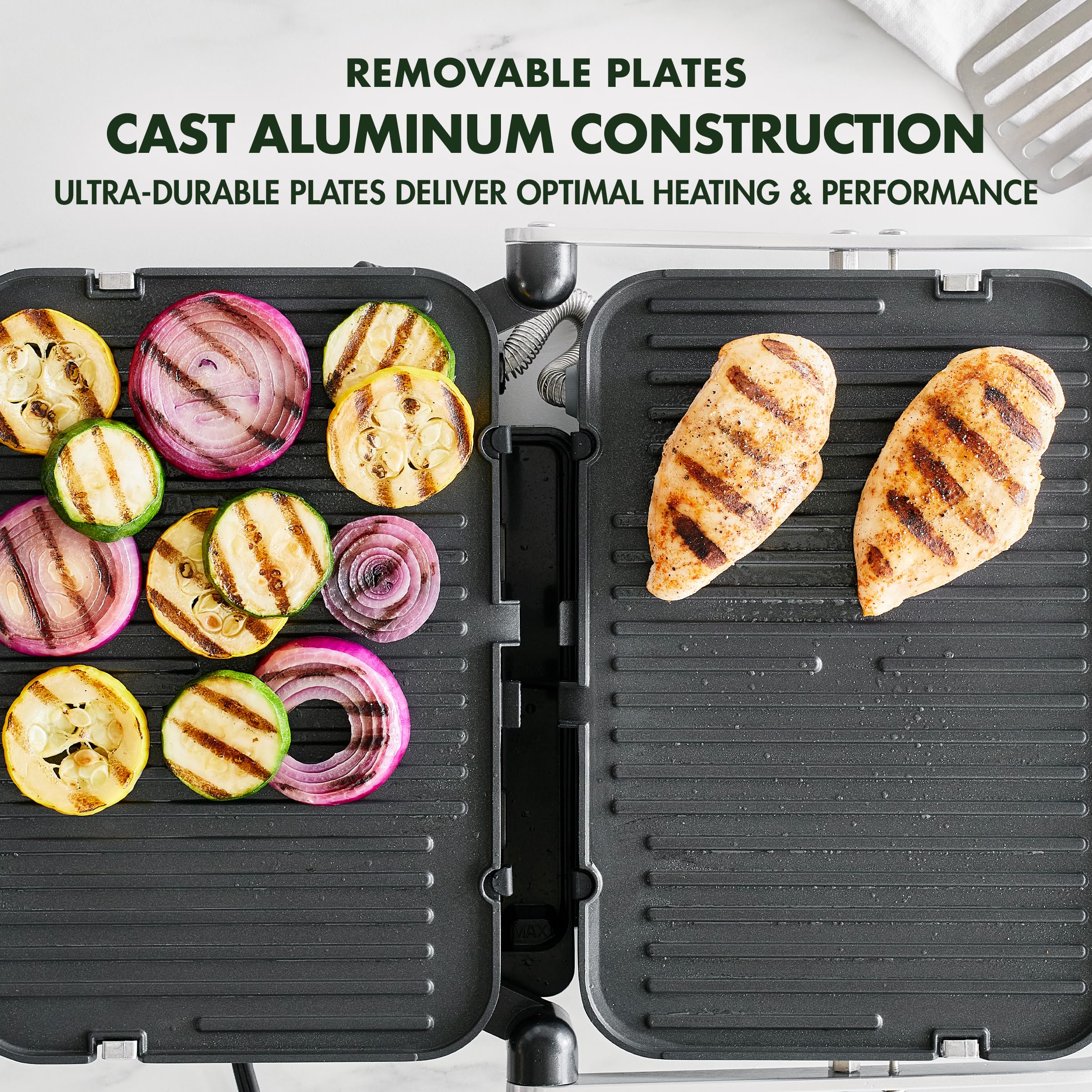 GreenPan Electric Indoor Stainless Steel 6-in-1 Contact Grill & Griddle - Healthy Ceramic Nonstick Coating, Dishwasher Safe Reversible Plates, PFAS-Free - Perfect for Paninis, Sandwiches, Steaks & Breakfast Cooking