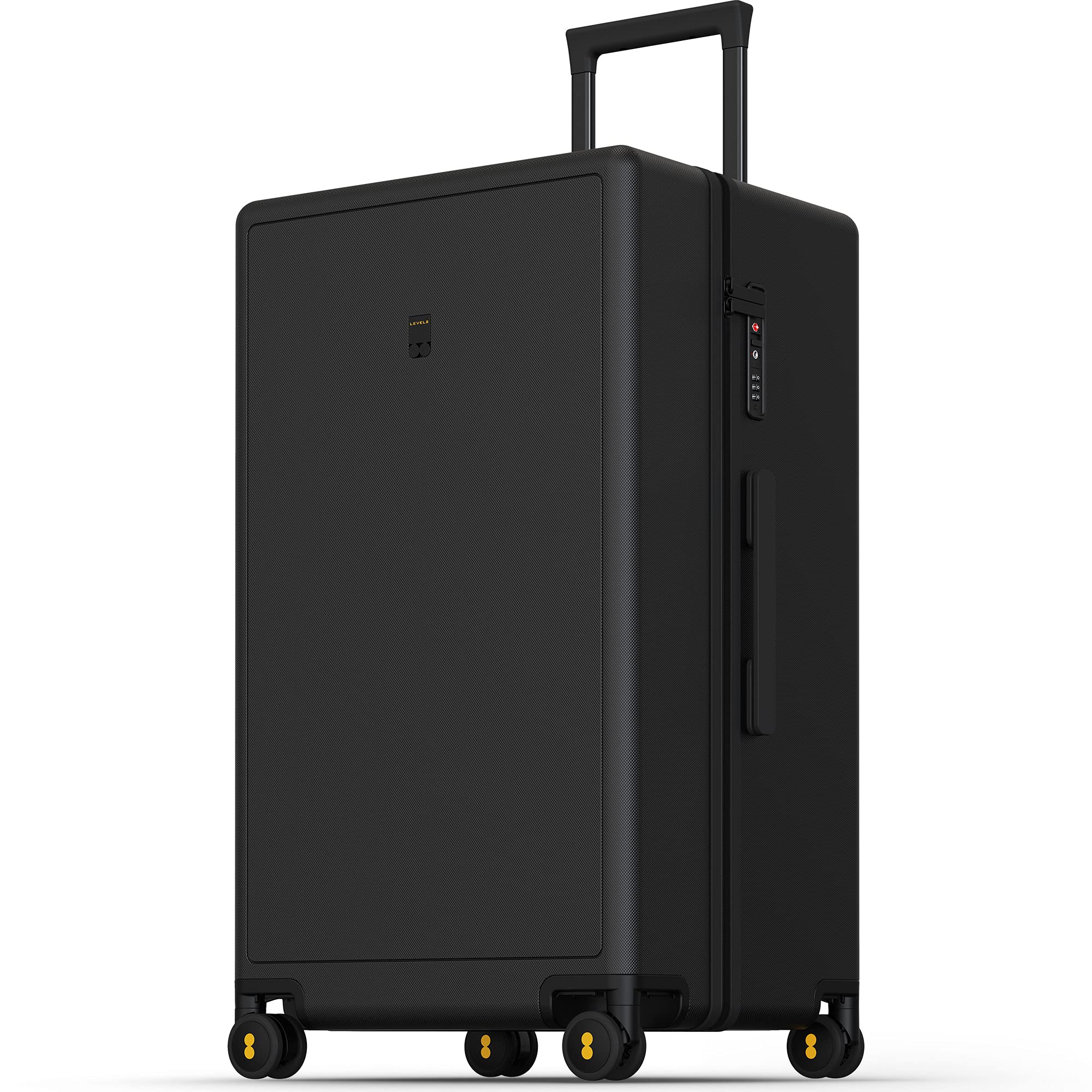LEVEL8 26 Inch Large Checked Suitcase - Lightweight PC Spinner Wheel Luggage with TSA Lock, Durable Luminous Textured Design - Perfect for International Travel & Business Trips (Black)
