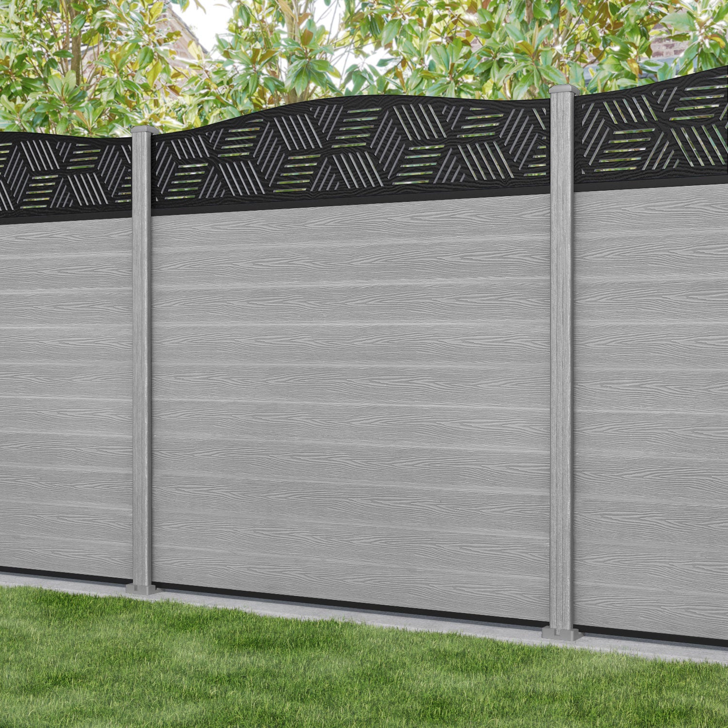 Classic Cubed Curved Top Composite Fence Panel - Light Grey Weather-Resistant Privacy Screen | Perfect for Backyard, Garden, and Poolside Landscaping