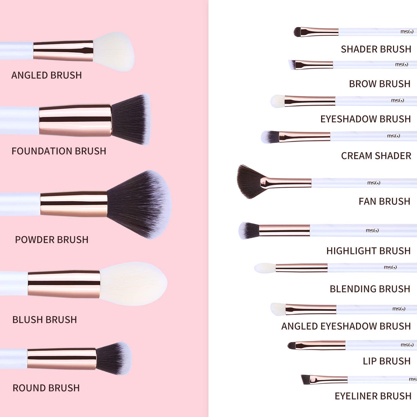 MSQ 15-Piece Professional Makeup Brush Set with Eyelash Comb - Premium Synthetic Foundation, Powder, Eyeshadow & Concealer Brushes for Flawless Blending | Perfect for Daily Makeup, Travel & Professional Makeup Artists