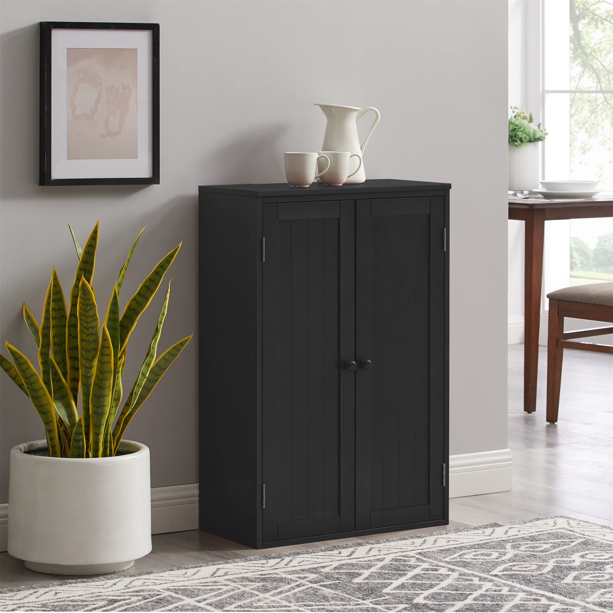 Freestanding Wooden Bathroom Storage Cabinet with Adjustable Shelf & Double Doors - Black | Organize Towels, Toiletries & Essentials | Perfect for Small Bathrooms, Laundry Rooms & Bedrooms