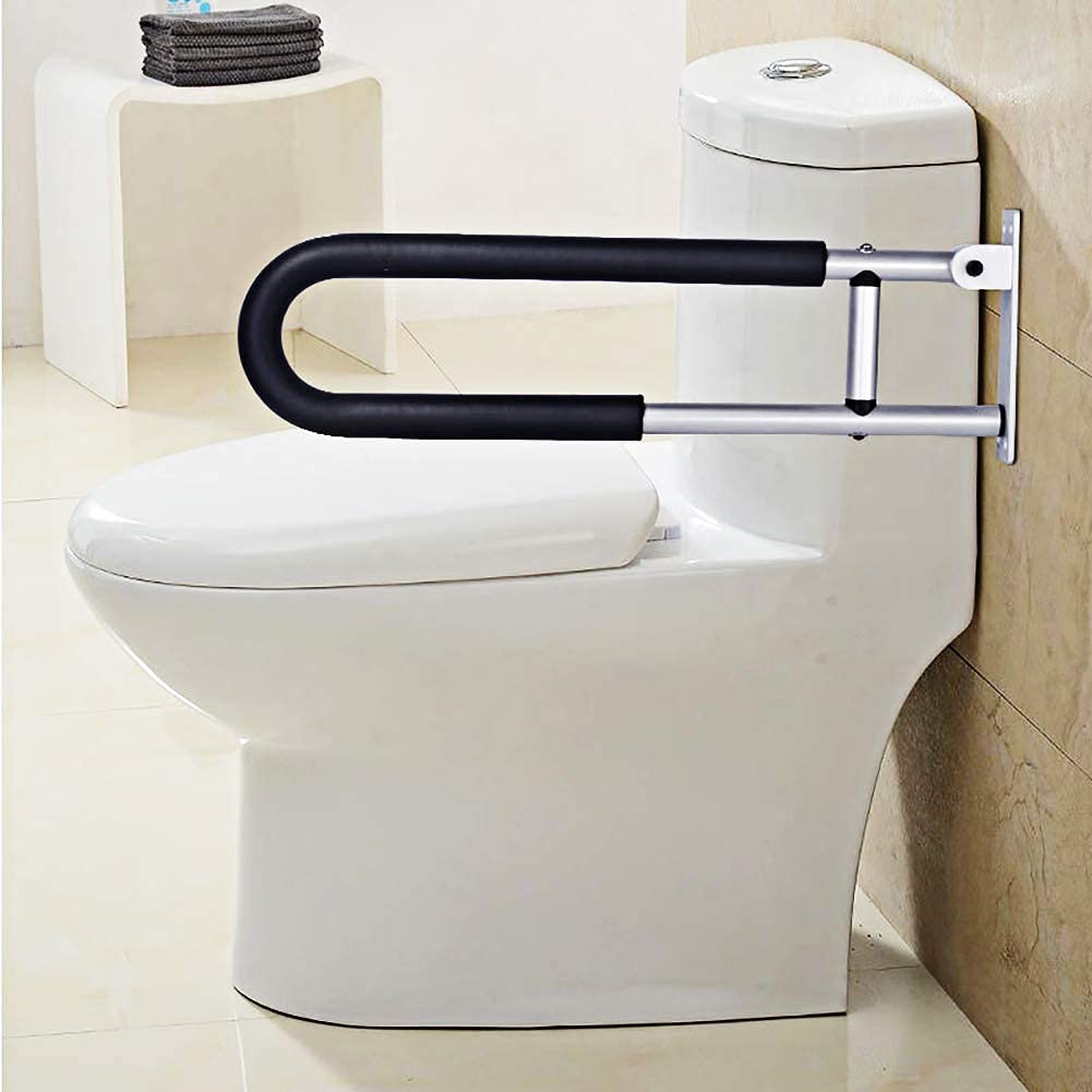 Stainless Steel Bathroom Grab Bar - ADA Compliant Flip Up Shower Handrail for Elderly & Disabled - Toilet Safety Rail for Seniors - Ideal for Bathroom, Shower & Commode Safety Support