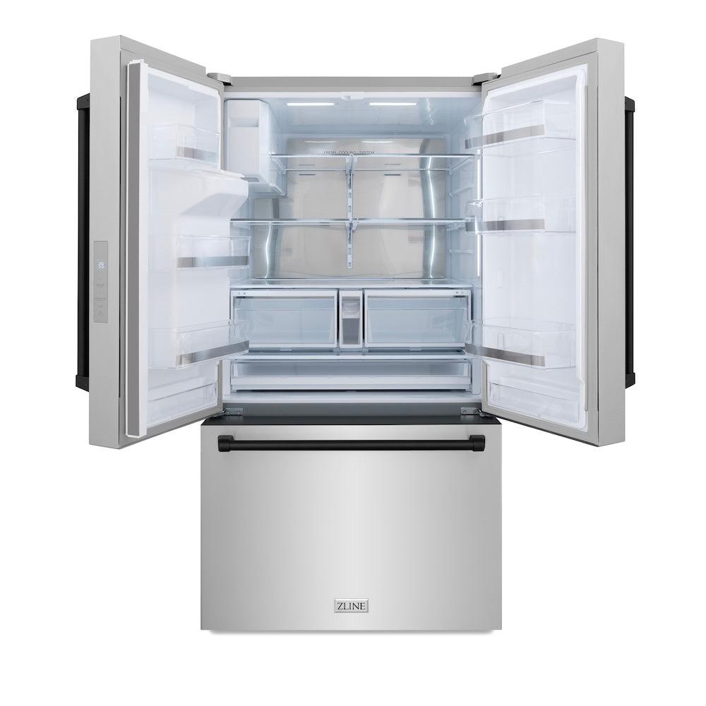 ZLINE Autograph Edition 36 Inch French Door Refrigerator - 28.9 cu.ft Capacity, External Water Dispenser, Dual Ice Maker, Fingerprint Resistant Stainless Steel with Matte Black Handles (RSMZ W 36 MB) - Perfect for Modern Kitchens, Entertaining & Large Family Storage