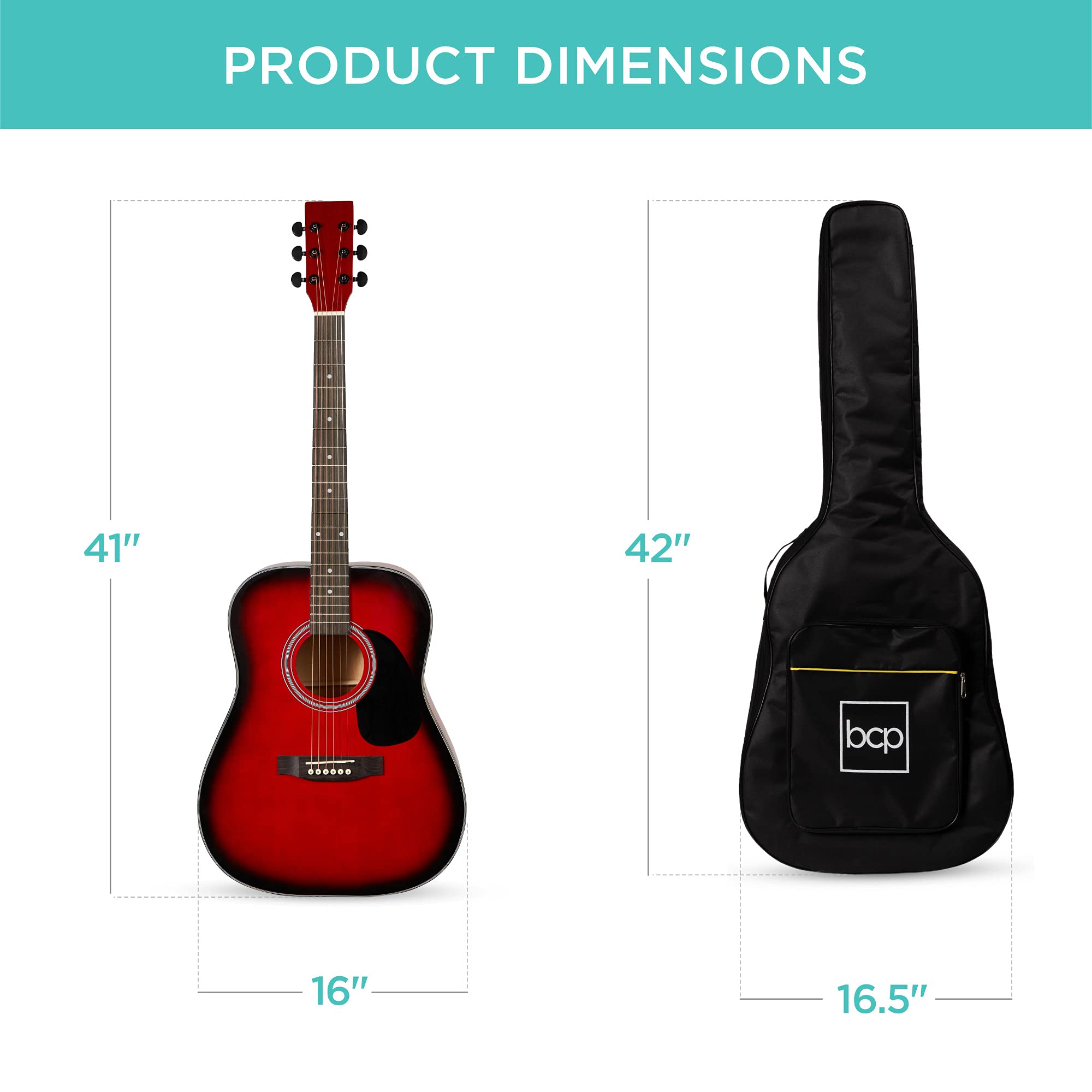 Best Choice Products 41in Full Size All Wood Acoustic Guitar Starter Set with Gig Bag, Strap, Capo, Strings & Picks - Red Burst | Perfect for Beginners, Practice, Performances & Gifts