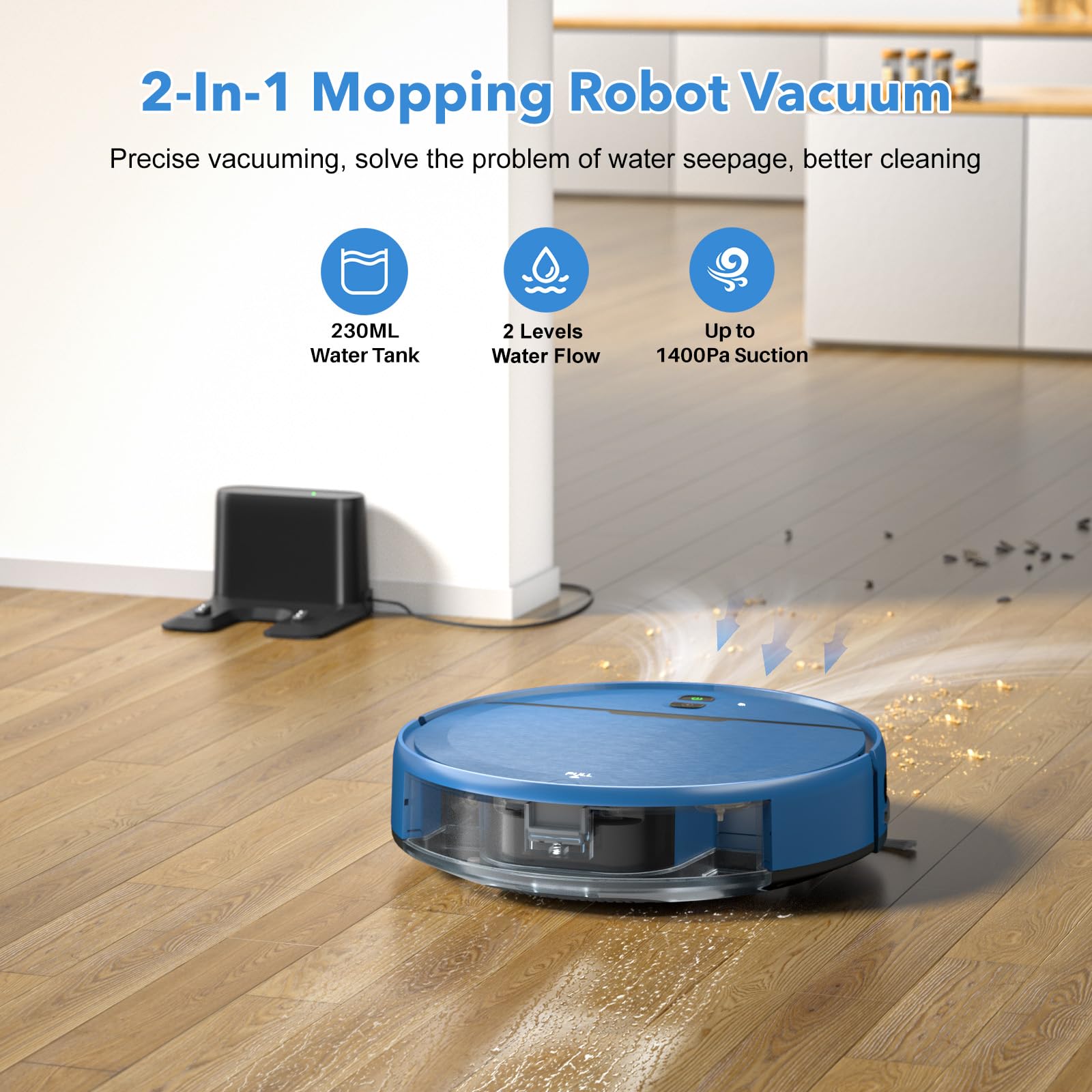 2-in-1 Robot Vacuum & Mop - 2300Pa WiFi for Hard Floors & Pet Hair