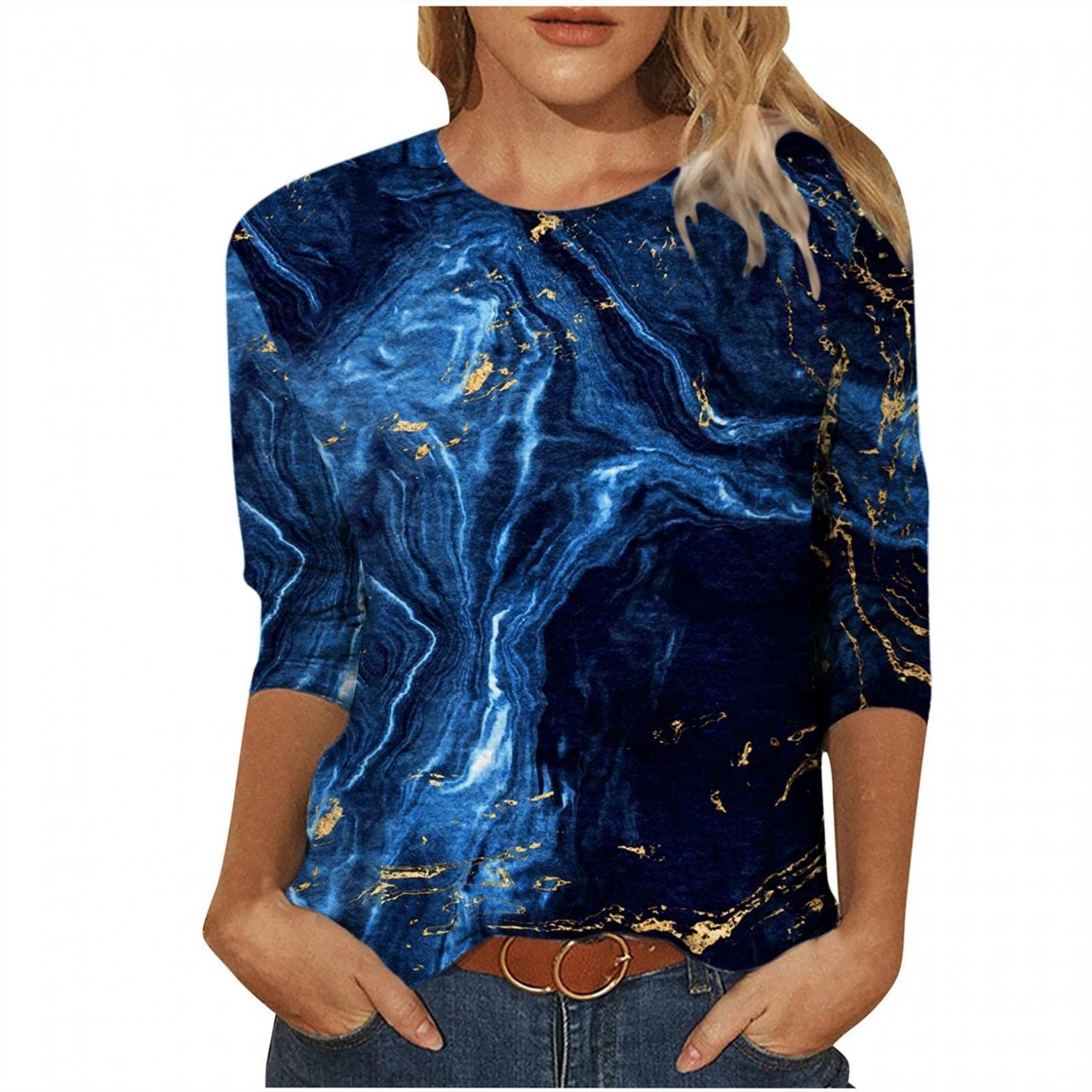 Women's Floral Print V-Neck 3/4 Sleeve Tunic Top - Business Casual Blouse for Office Work, Spring Summer Outfits & Everyday Wear