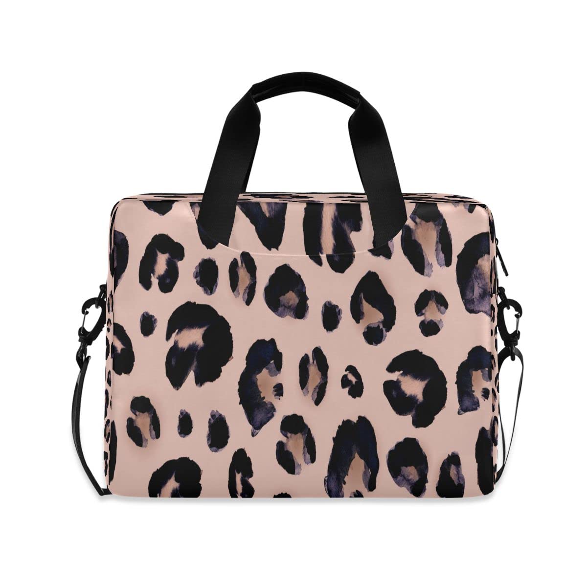 ALAZA Leopard Print Laptop Sleeve Bag - Black & Pink Animal Design, 13-15.6 Inch Notebook Case with Shoulder Strap & Handle for MacBook, Dell, HP - Perfect for Work, School & Travel