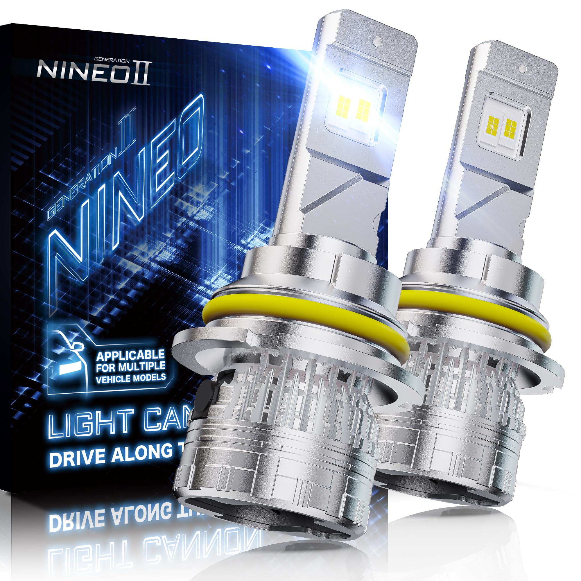 NINEO 9007 LED Bulbs - 800% Brighter HB5 Fog Lights, 6500K Cool White, Plug and Play, Pack of 2 - Perfect for Off-Roading, Night Driving & Foggy Conditions