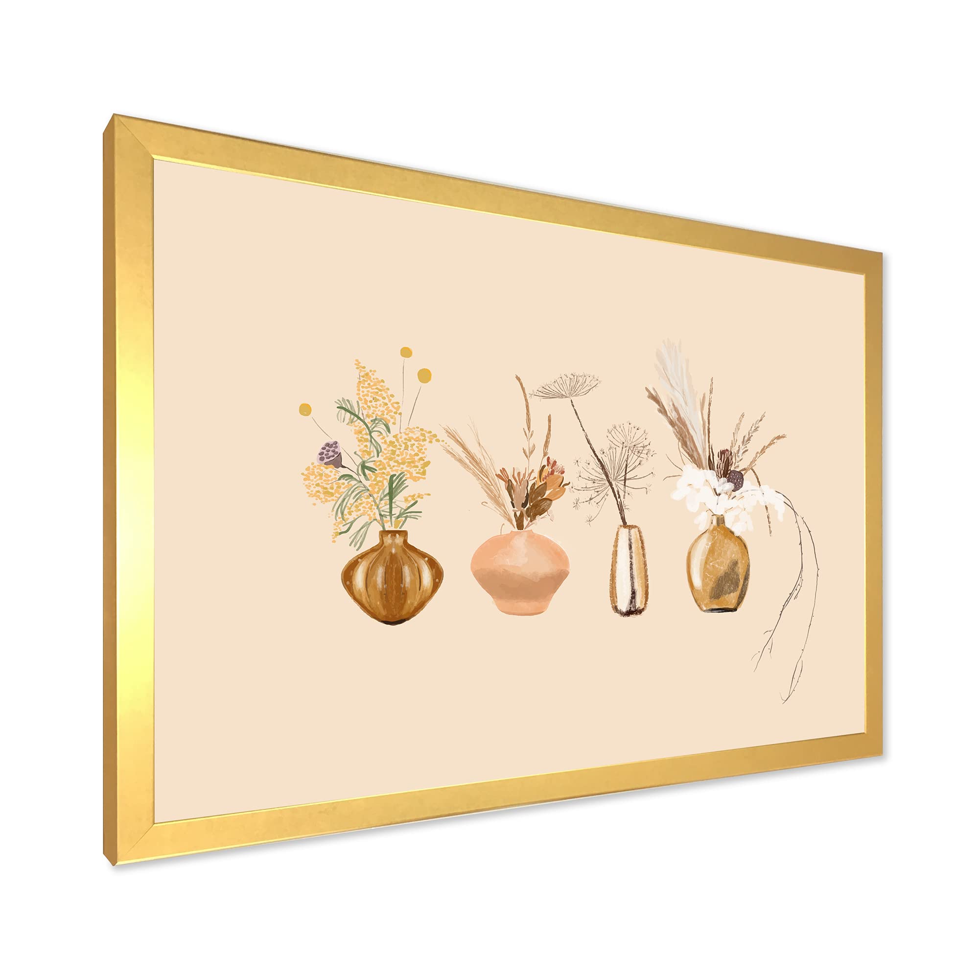 Bouquets of Wildflowers in Gold Vases II - Traditional Framed Wall Art Decor for Living Room, Bedroom & Office | Floral Painting Home Decor Gift